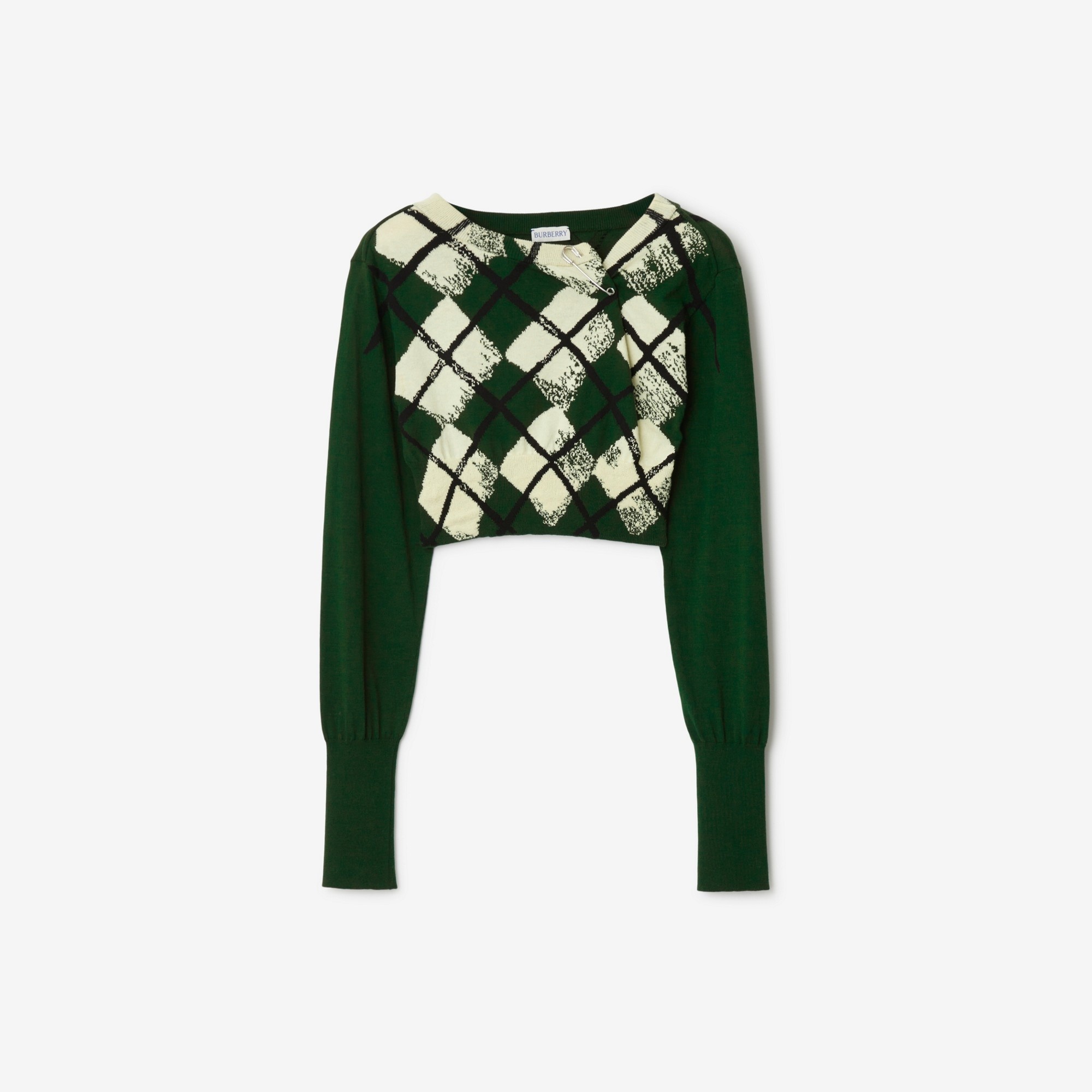 Cropped Argyle Cotton Sweater - 1