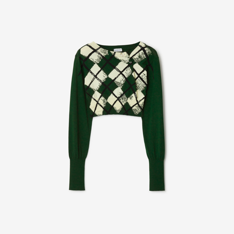 Cropped Argyle Cotton Sweater - 1