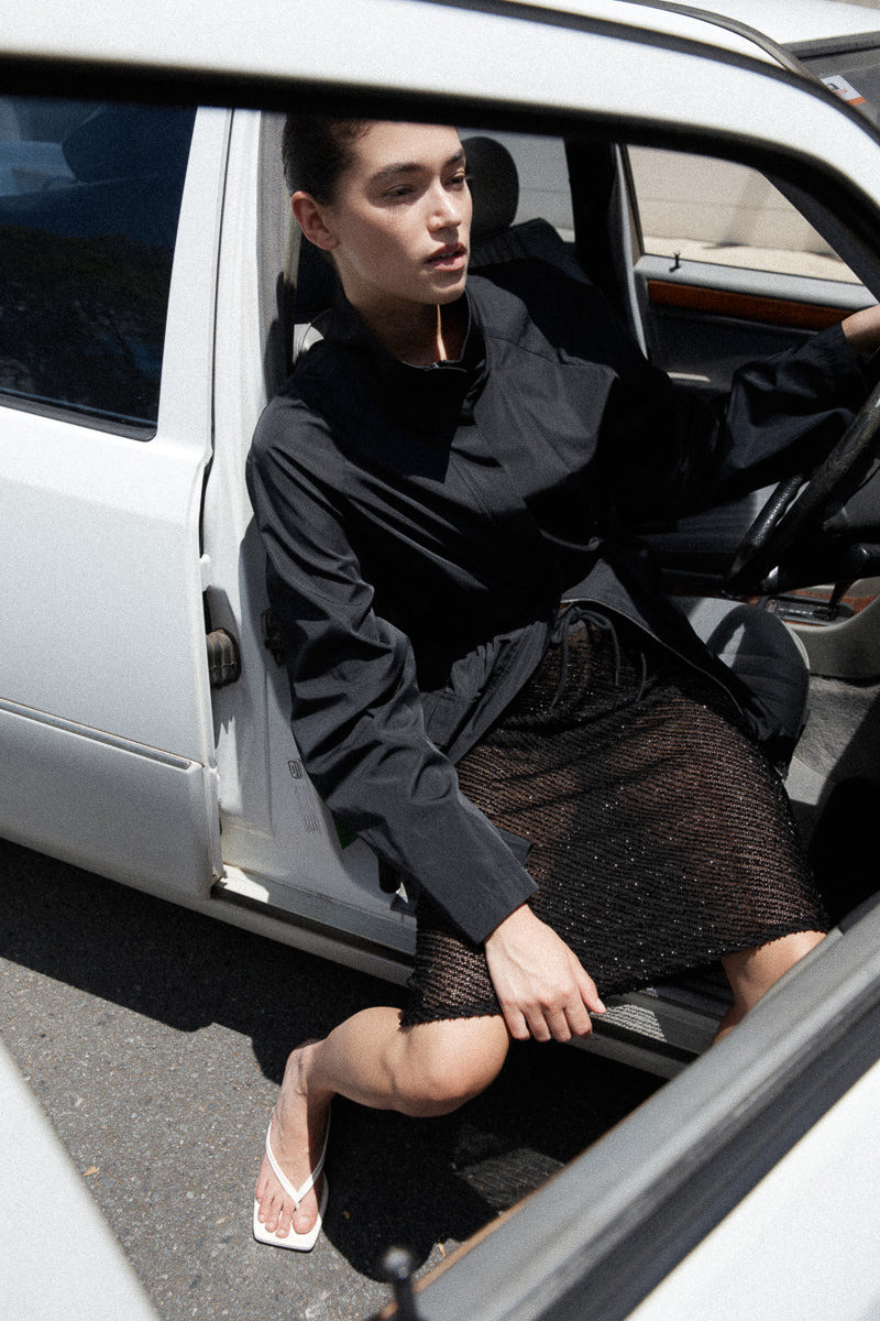 Glass Beaded Mesh Skirt - Jet Black 12