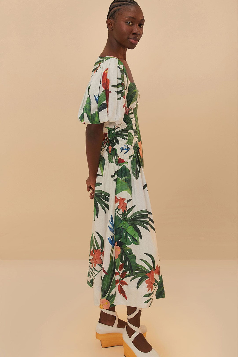FARM RIO Off-White Midnight Macaw Fiesta Midi Dress outlook