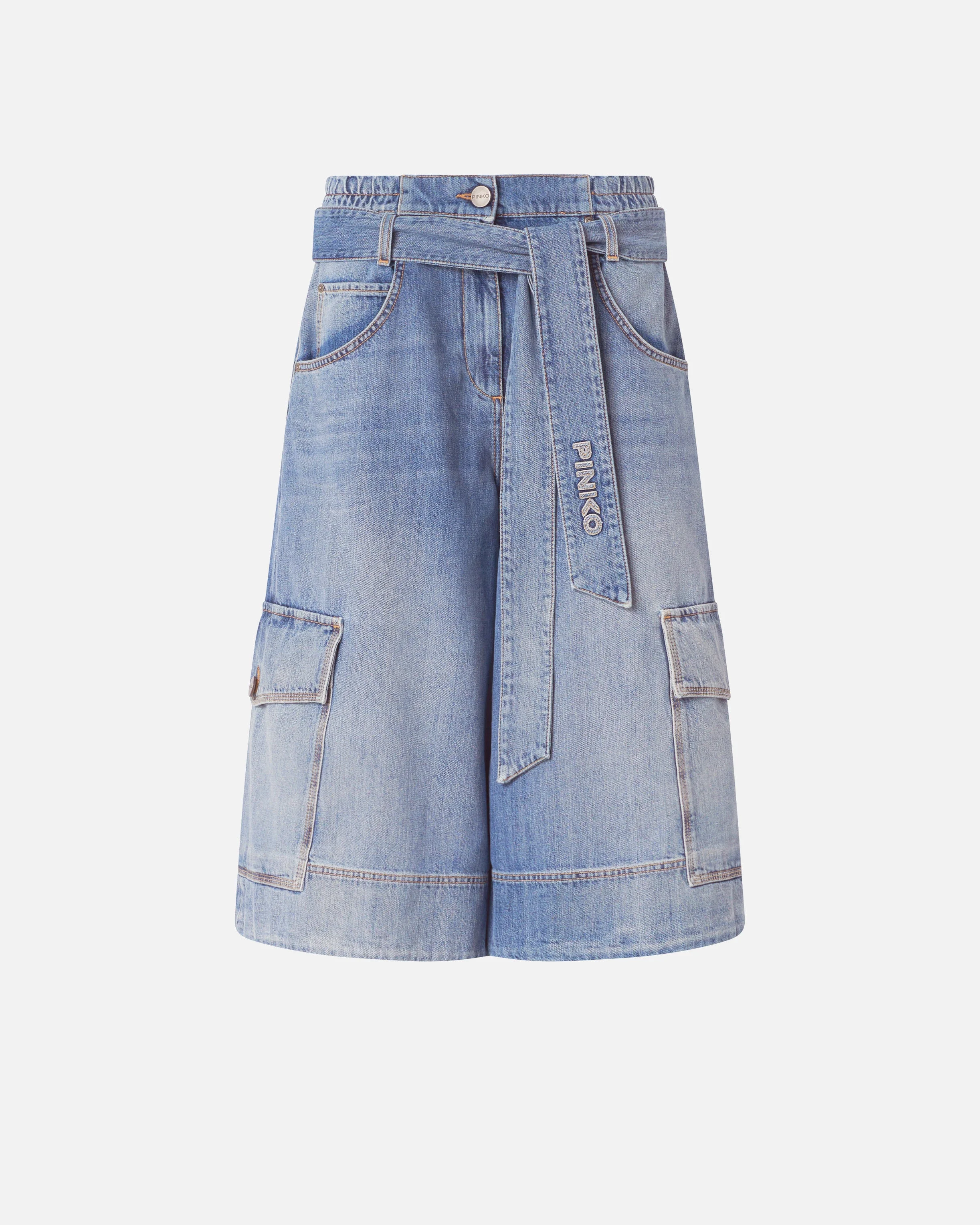 DENIM UTILITY BERMUDA SHORTS WITH BELT - 1