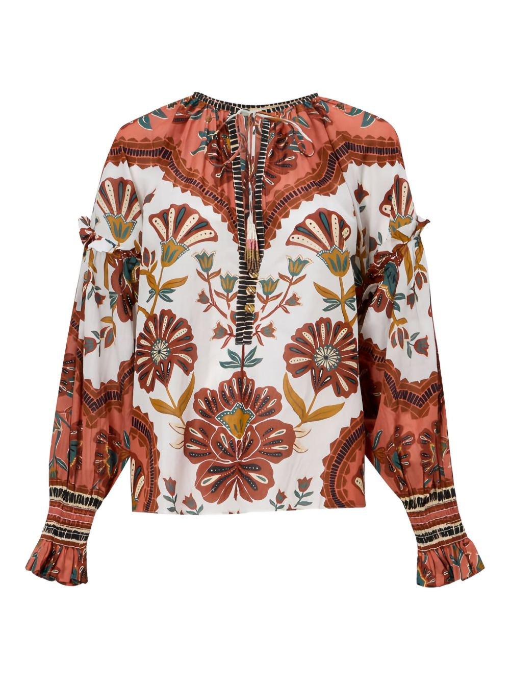 floral-pattern ruffled blouse - 1