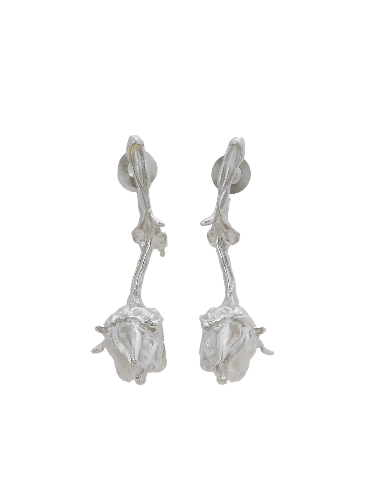 METAL ROSEBUND EARRINGS (SILVER) - 1