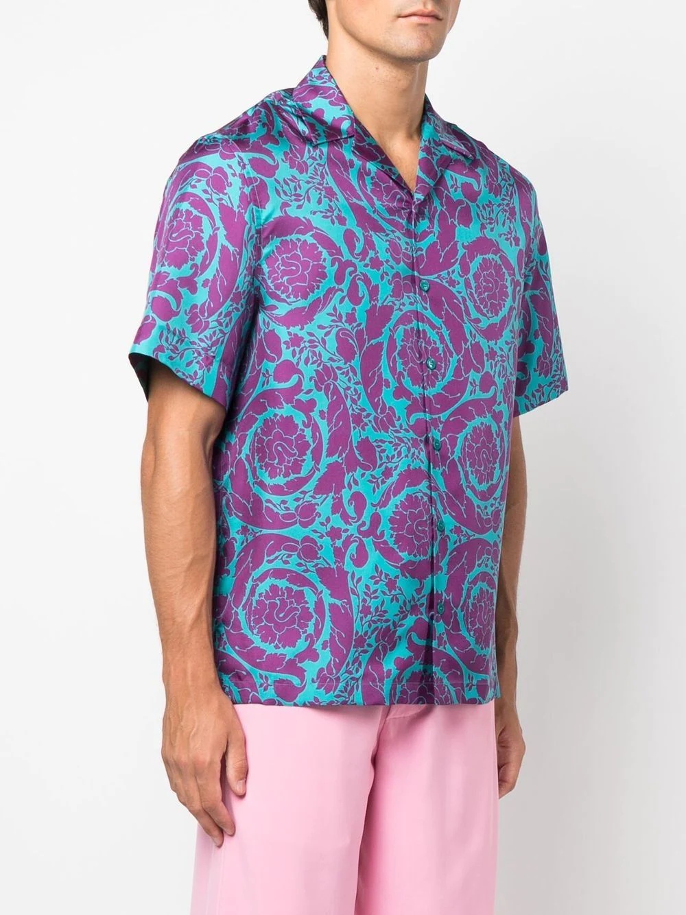 Tシャツ・カットソー VERSACE FW25 Printed silk shirt (10194381A14567 5W800) Coral Theatre Silk Shirt White,Print | VERSACE US