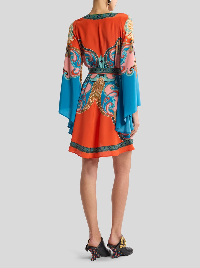 SILK MINI DRESS WITH BELT AND PLACED PRINT 4