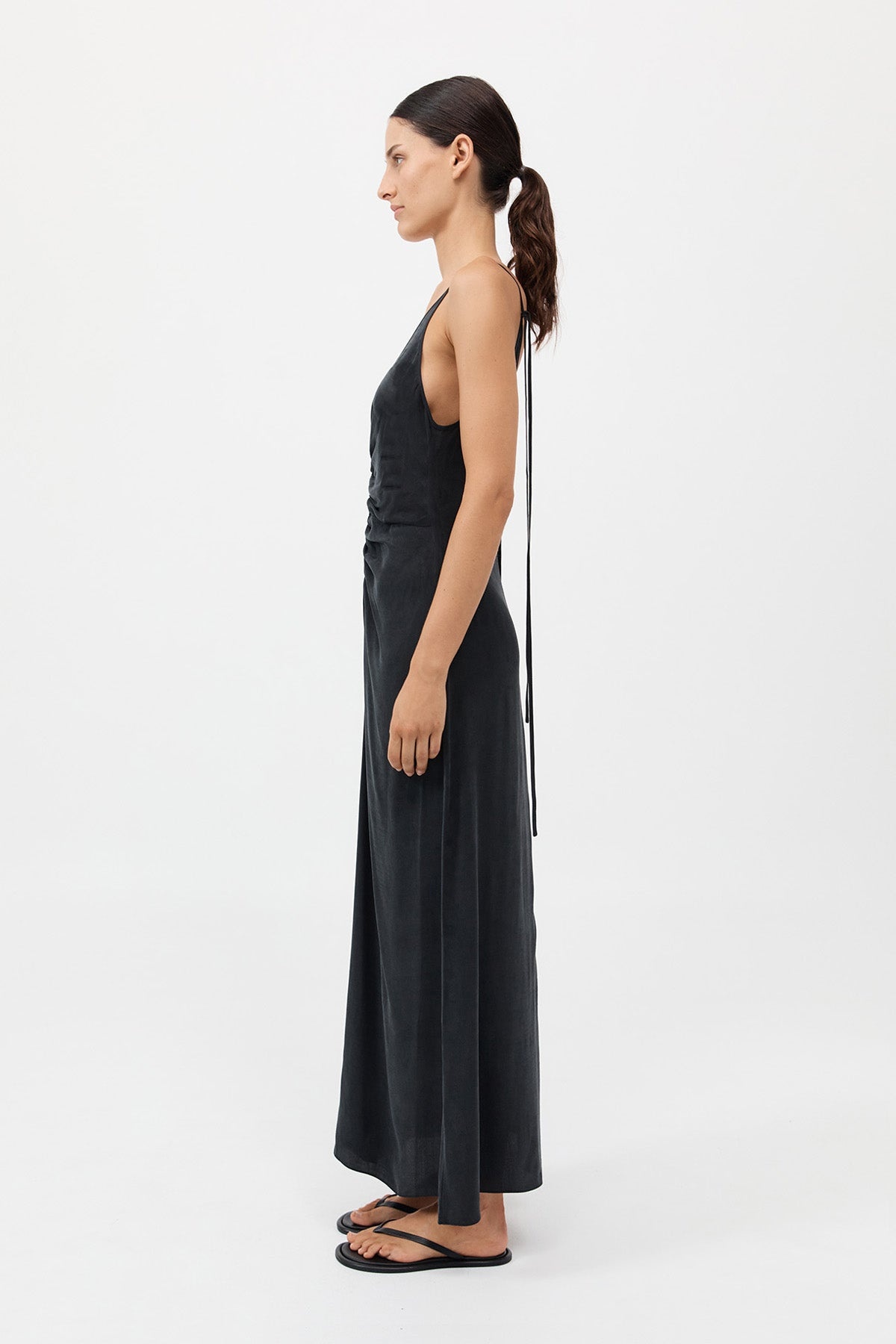 Gathered Tie Dress - Black - 5