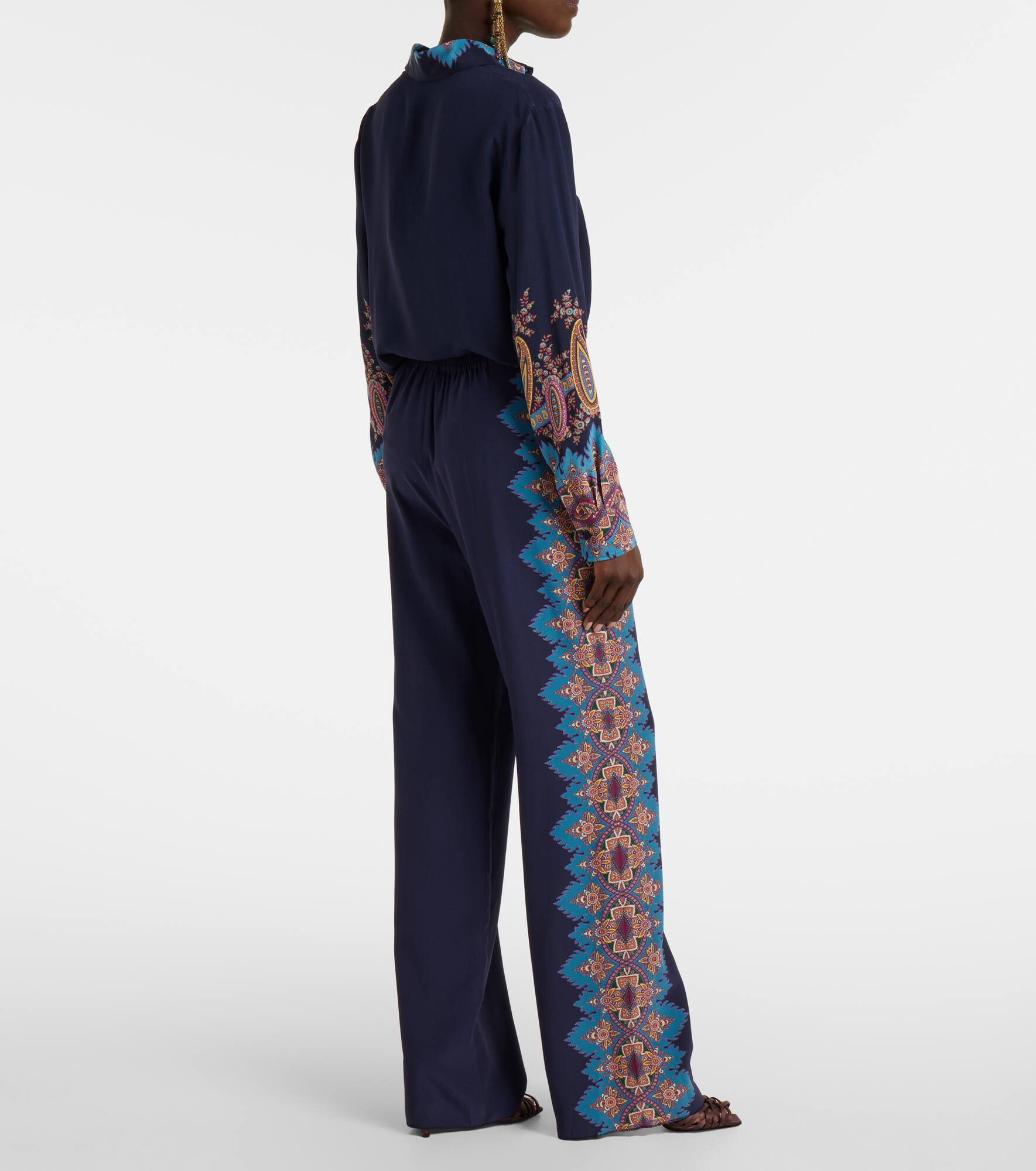 Printed silk crêpe de chine straight pants - 3