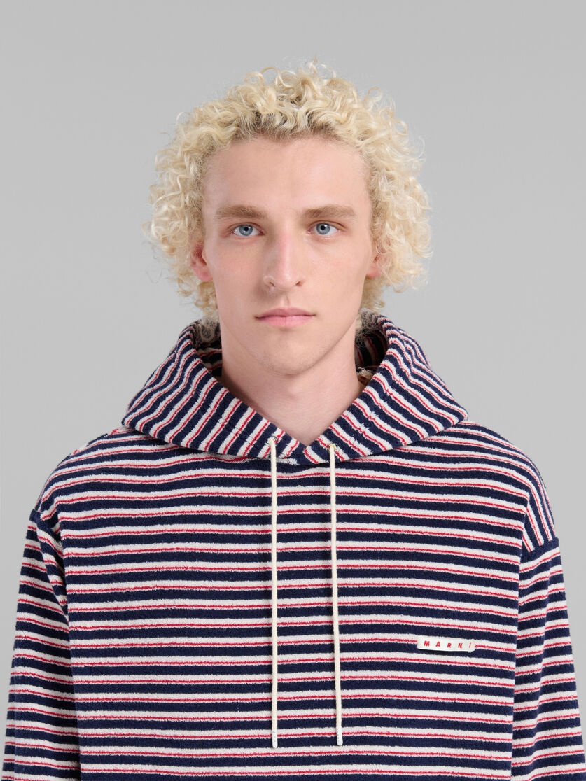 RED AND BLUE STRIPED TERRY HOODIE - 4