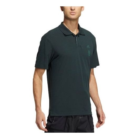 Men's adidas Martial Arts Series Solid Color Sports Gym Short Sleeve Dark Green Polo Shirt HM2953 - 1