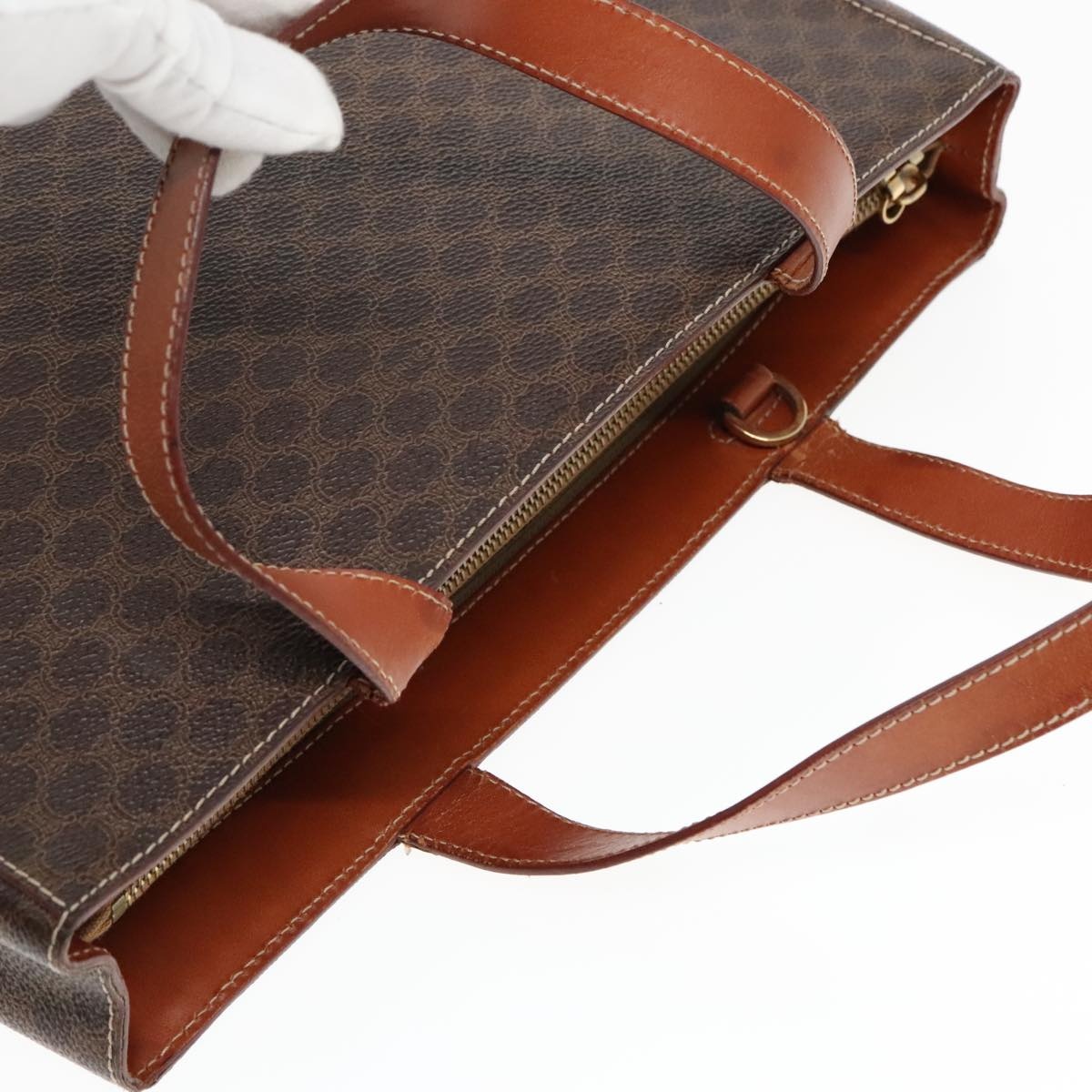 CELINE Macadam Canvas Hand Bag Pvc Leather Brown Gold - 6
