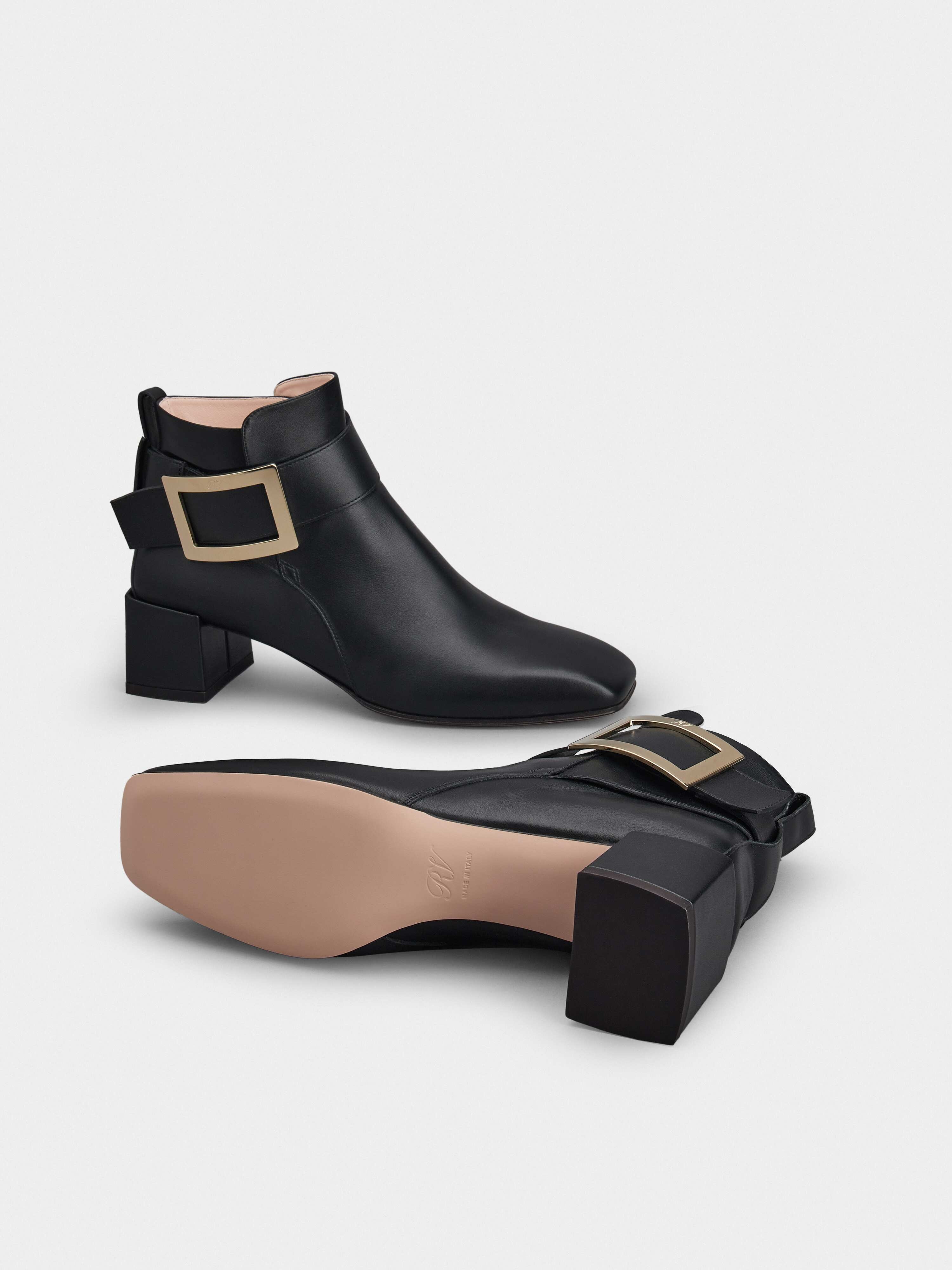 So Vivier Metal Buckle Ankle Boots in Leather - 6