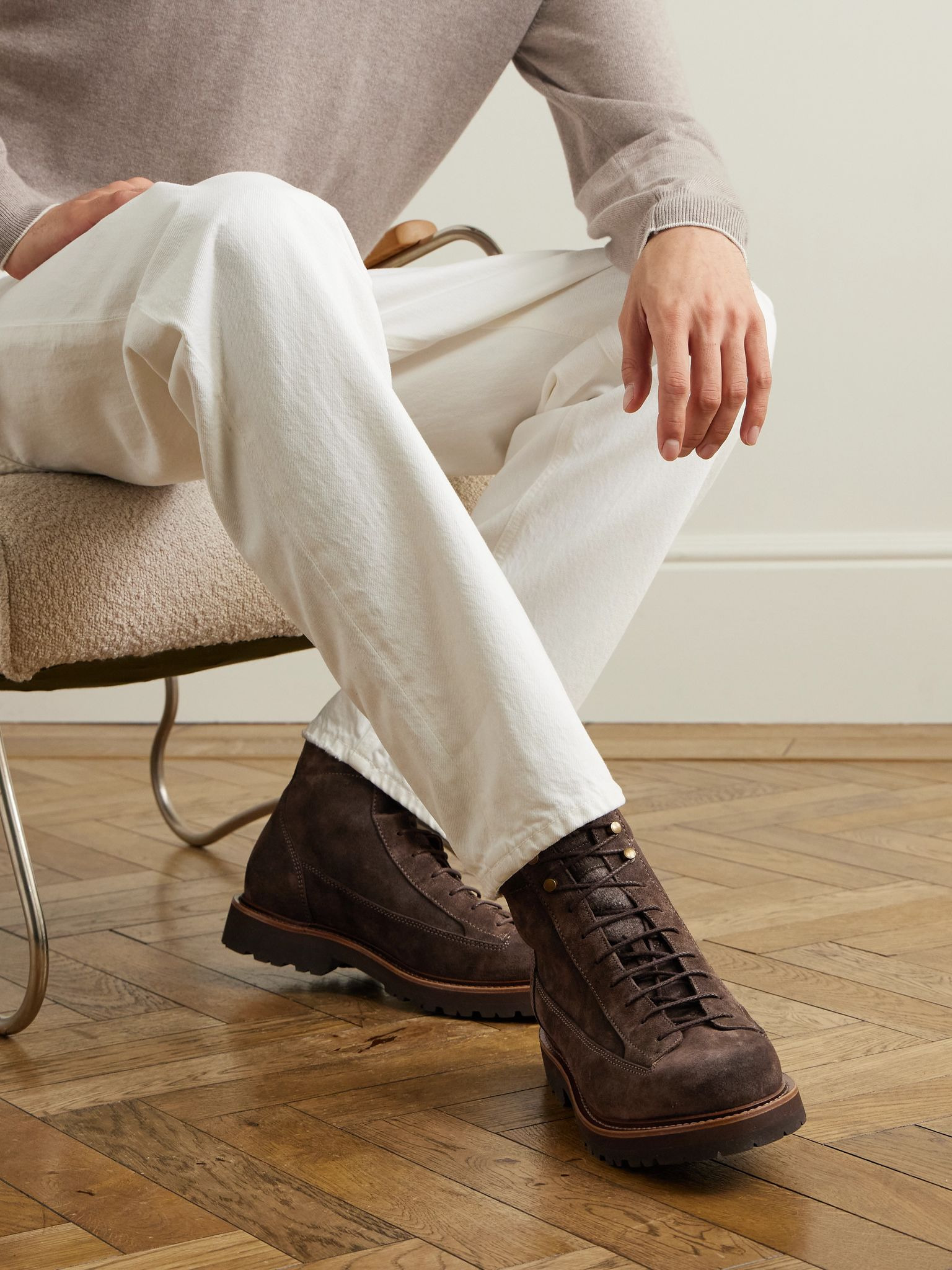 Suede Lace-Up Boots Brown - 2