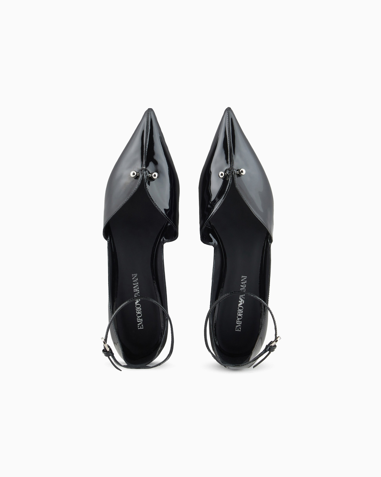 Patent-leather pointed-toe ballerinas with a strap and piercing - 3