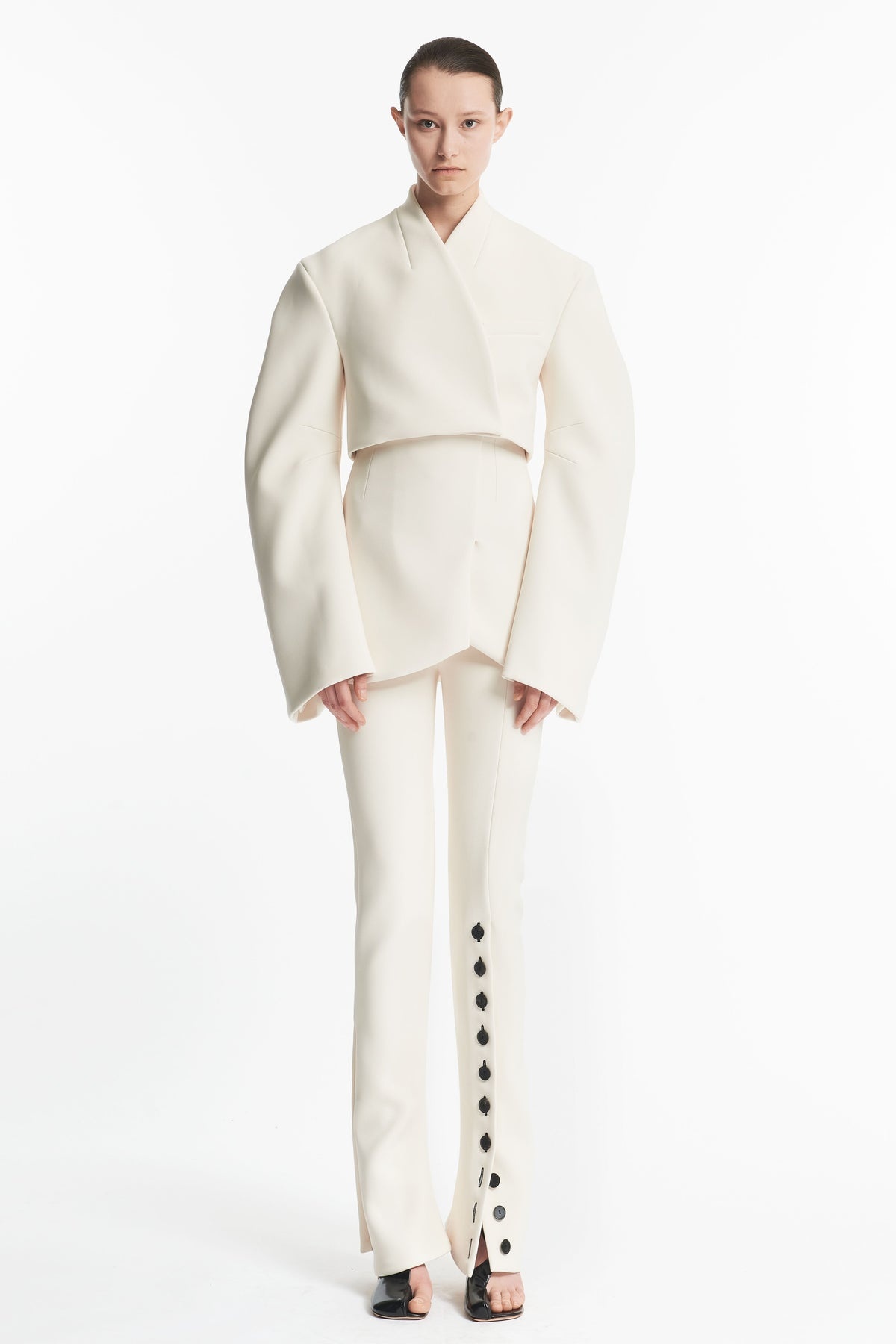 ROUNDED SLEEVE CROPPED JACKET IVORY - 6