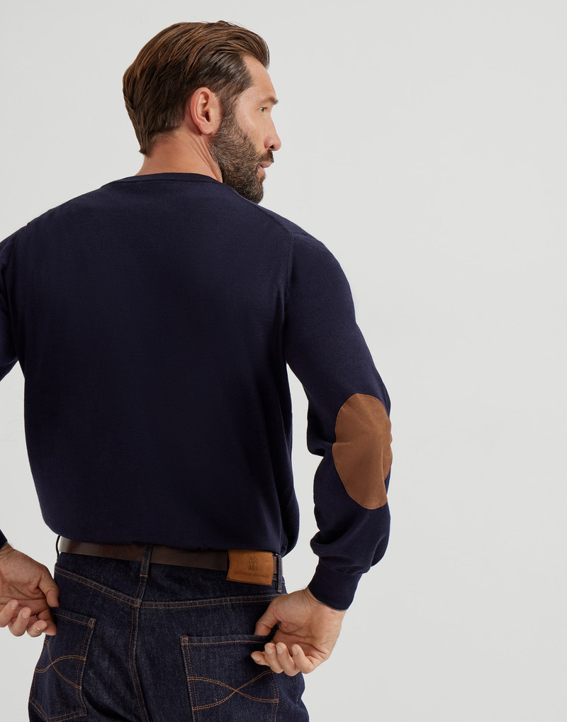 Brunello Cucinelli Virgin wool and cashmere lightweight sweater with patches outlook