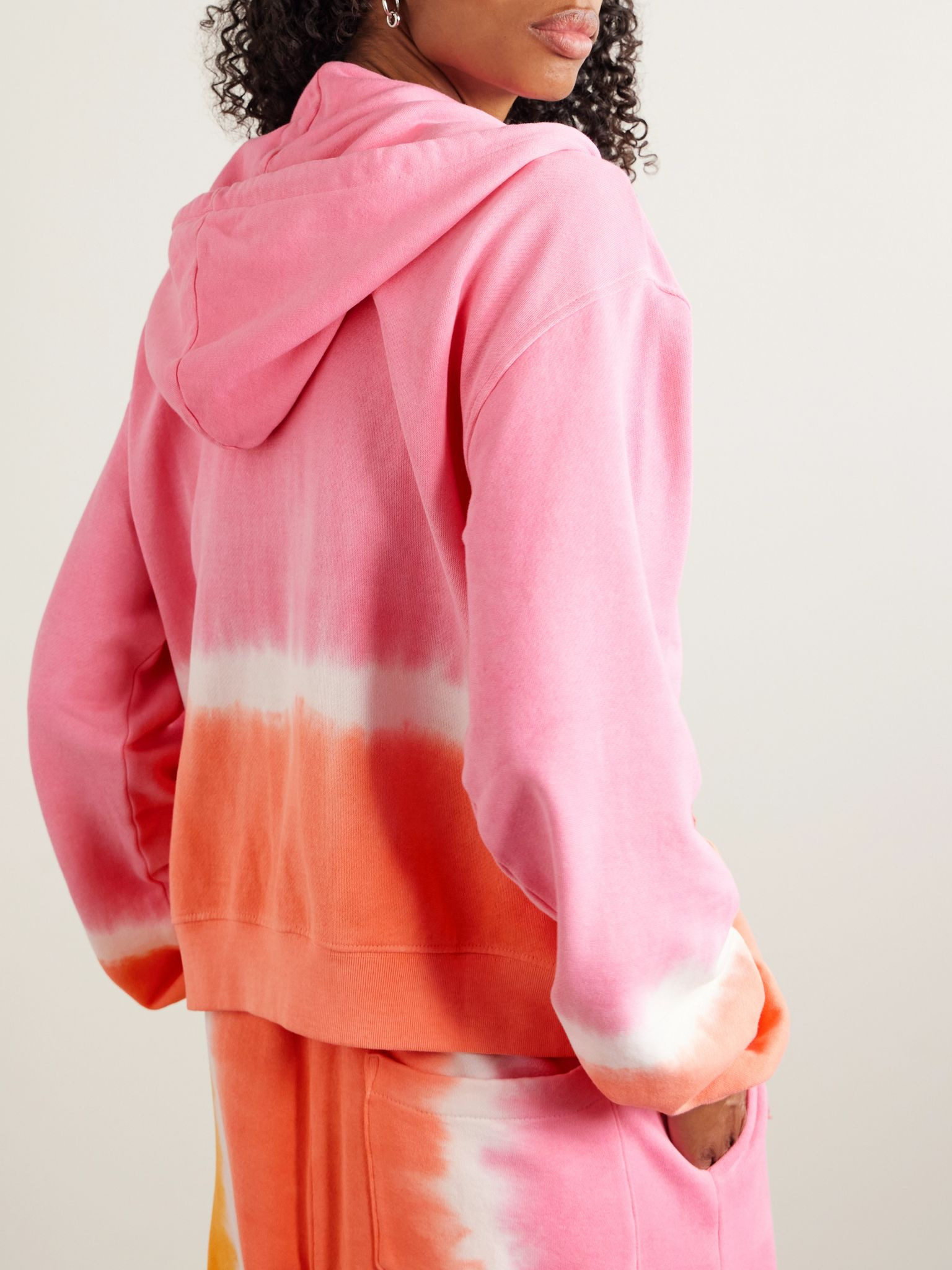 Tie-dyed cotton and cashmere-blend jersey hoodie Pink - 4