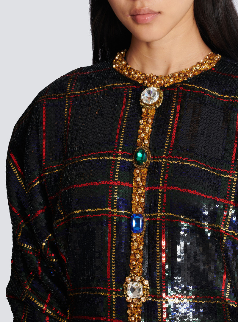 Short embroidered plaid dress 7