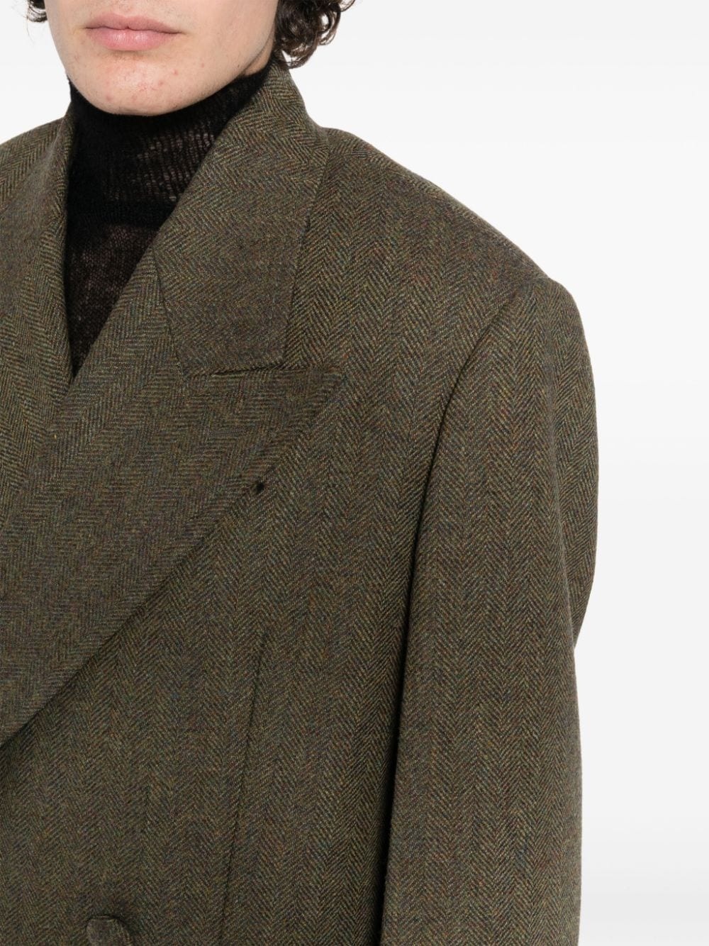 double-breasted herringbone wool coat - 5