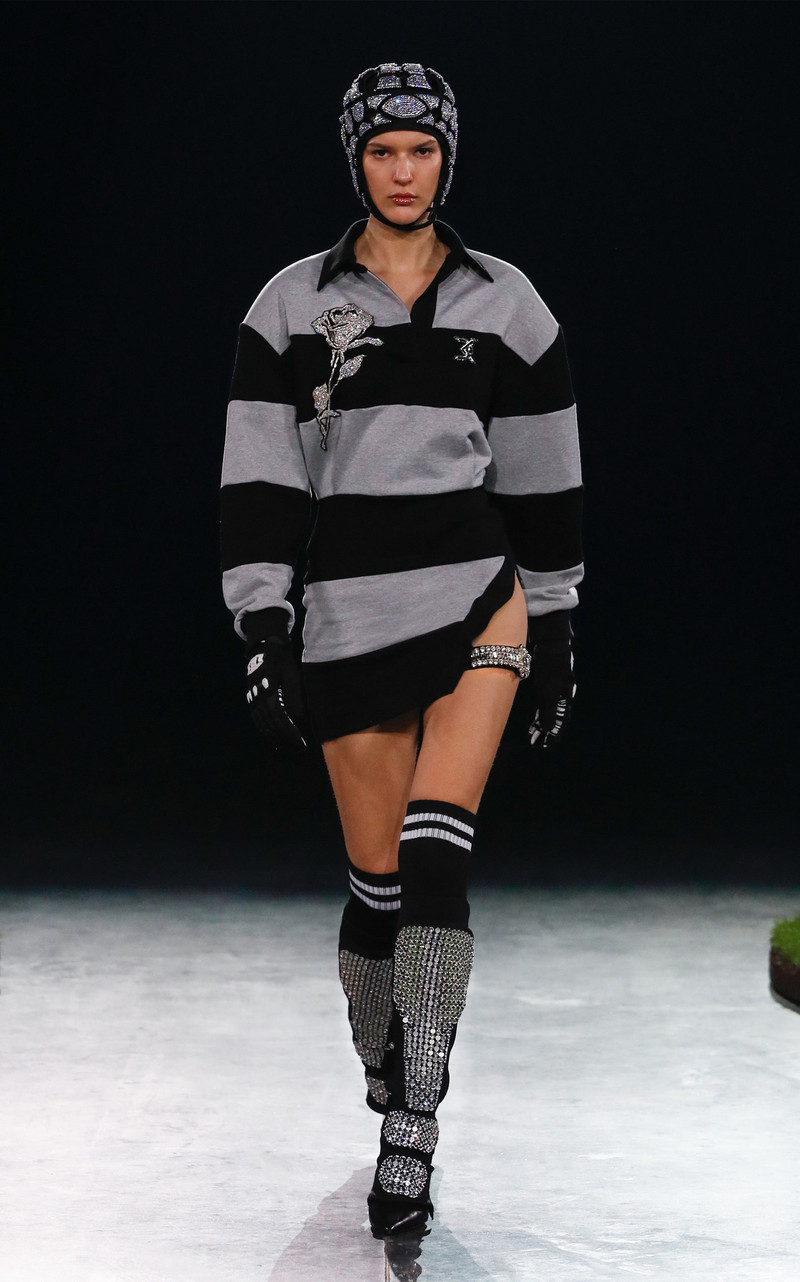 David Koma Crystal-Embellished Cotton Mini Dress stripe outlook