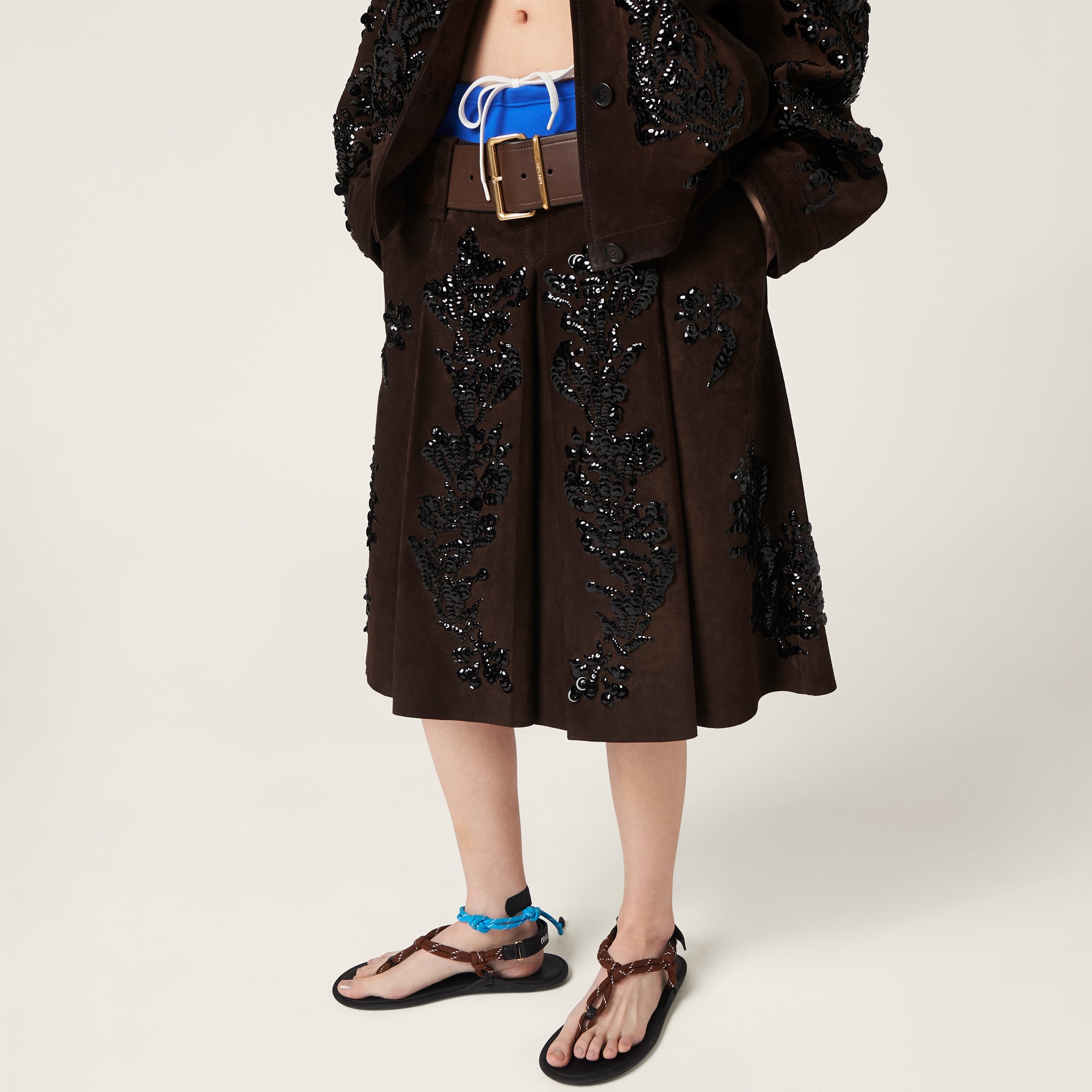Suede skirt with embroidery - 4