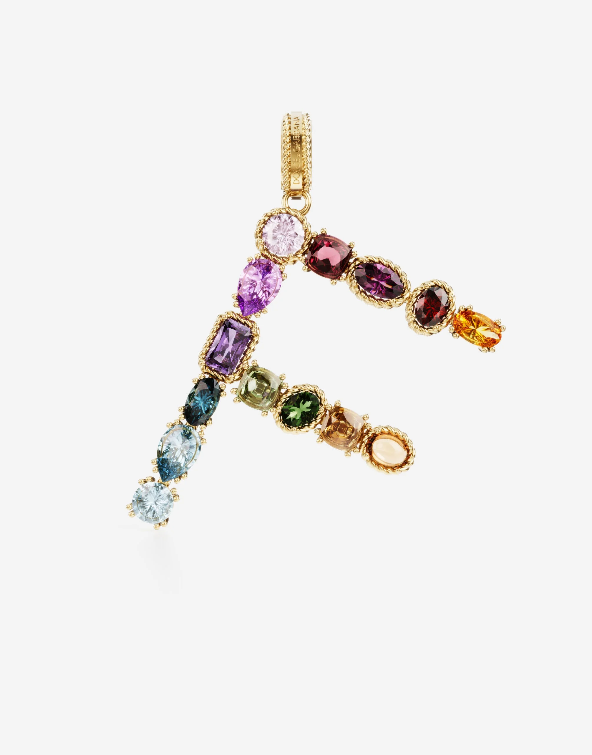Charm F Lettering 18-carat yellow gold and multicolored gems - 1