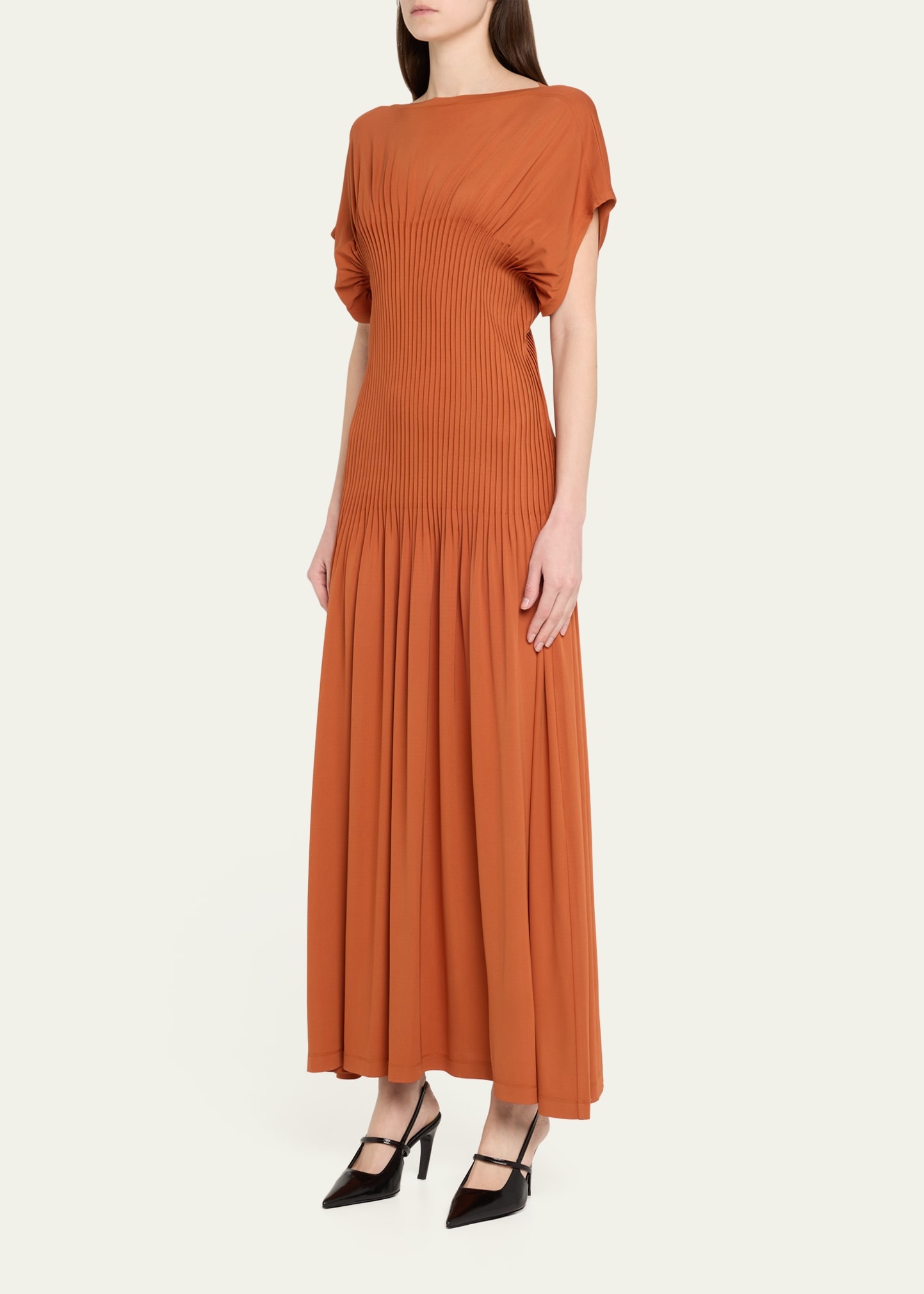 Knife-Pleated Jersey Empire Maxi Dress - 4