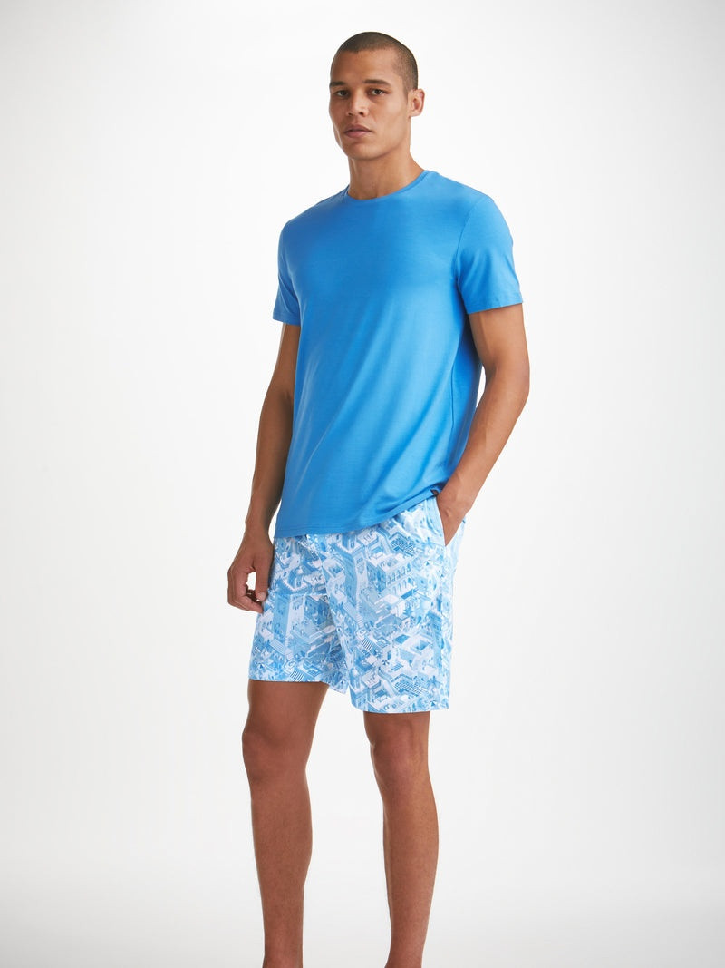 Derek Rose Men's Lounge Shorts Ledbury 70 Cotton Batiste Blue outlook