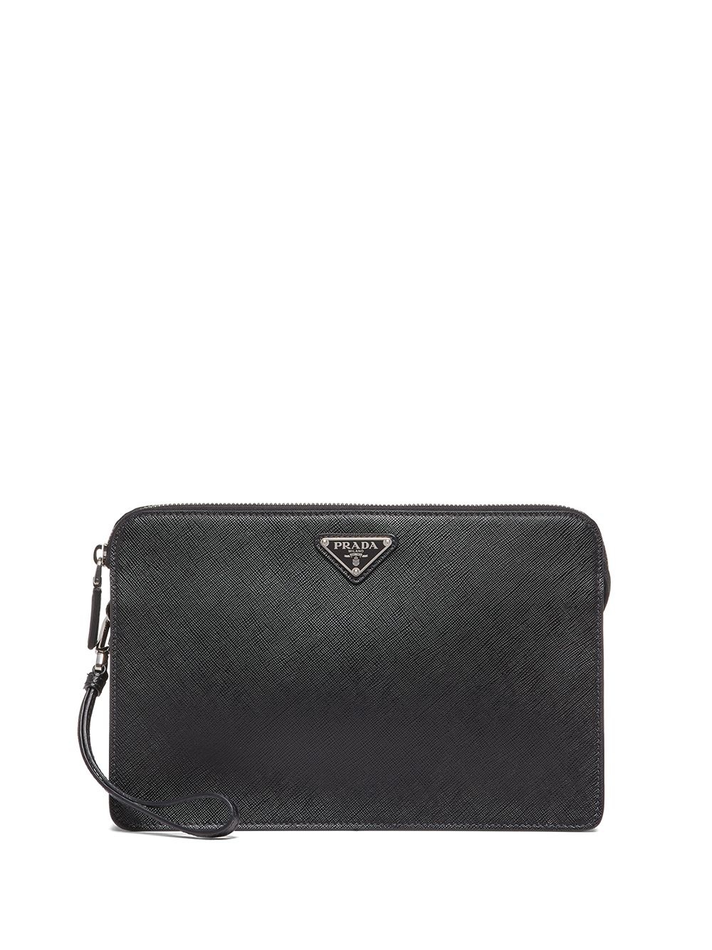 logo plaque saffiano clutch - 1