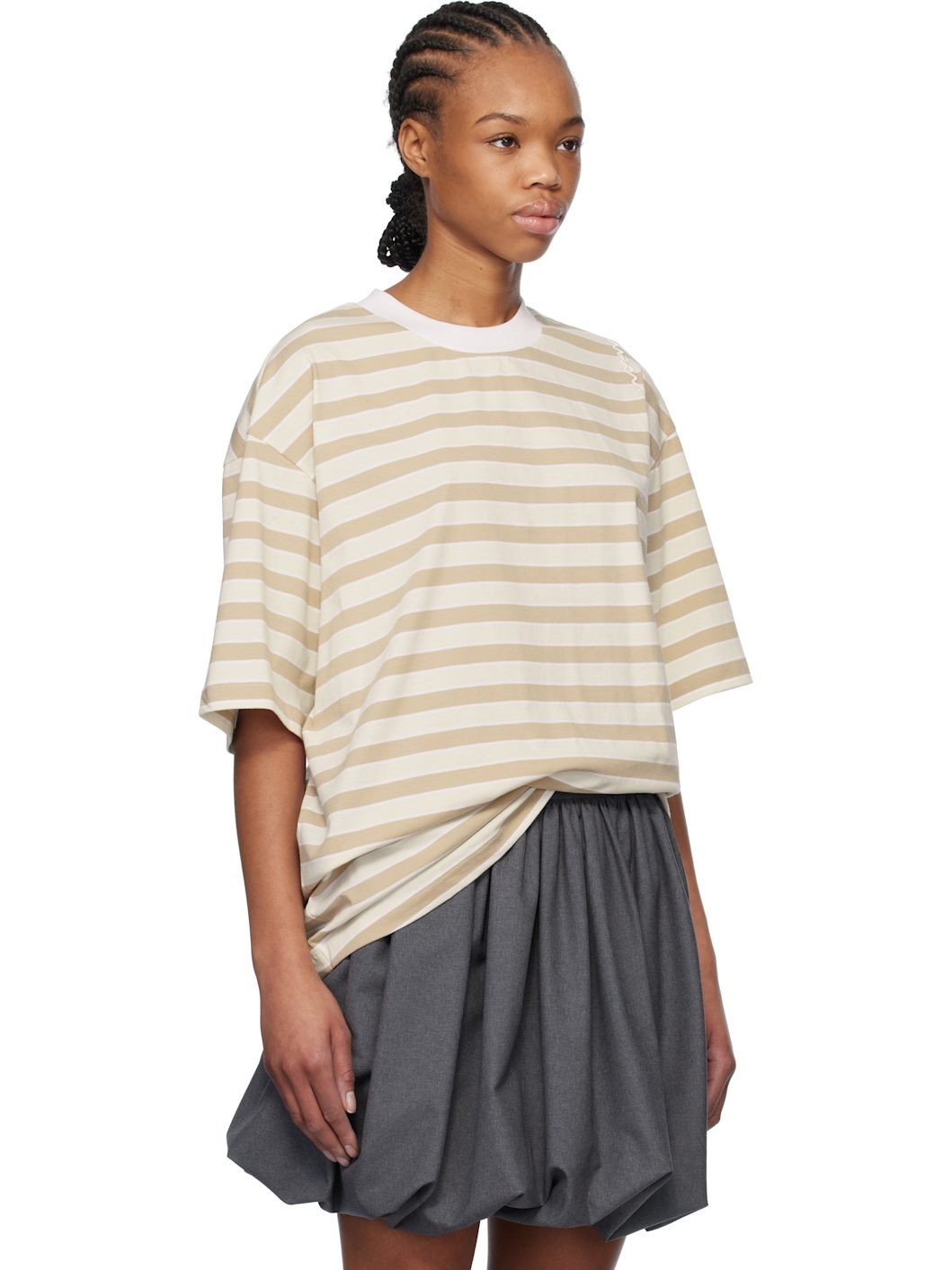 White Striped Boxy Cotton T-shirt - 2