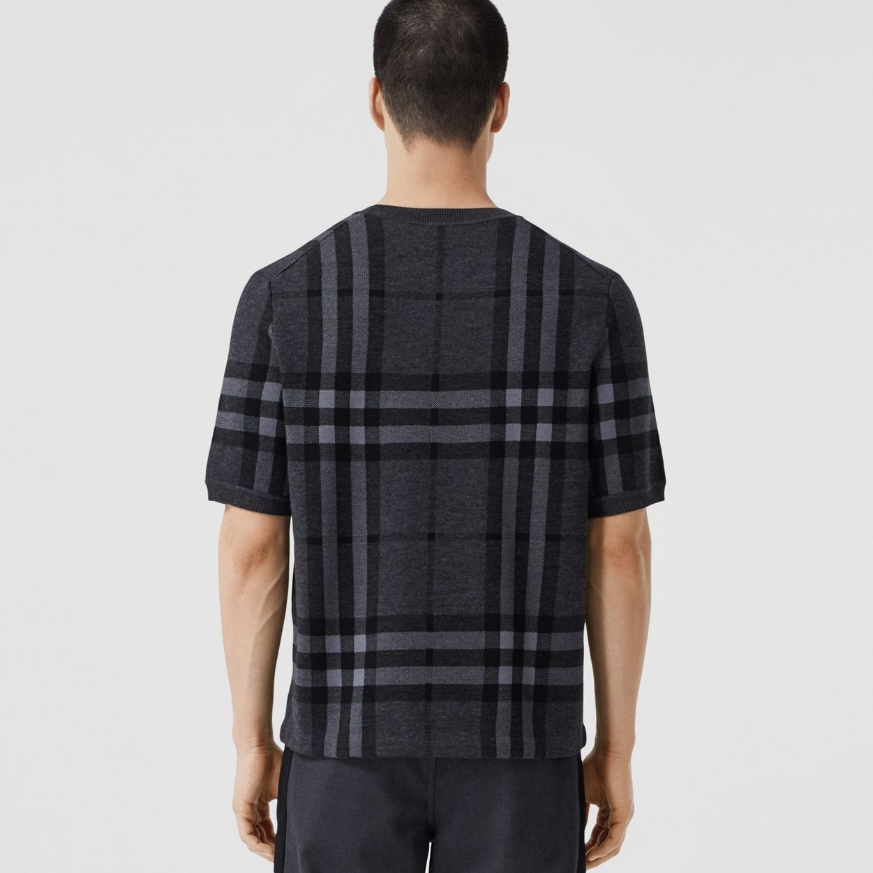 Short-sleeve Check Silk Wool Jacquard Top - 4