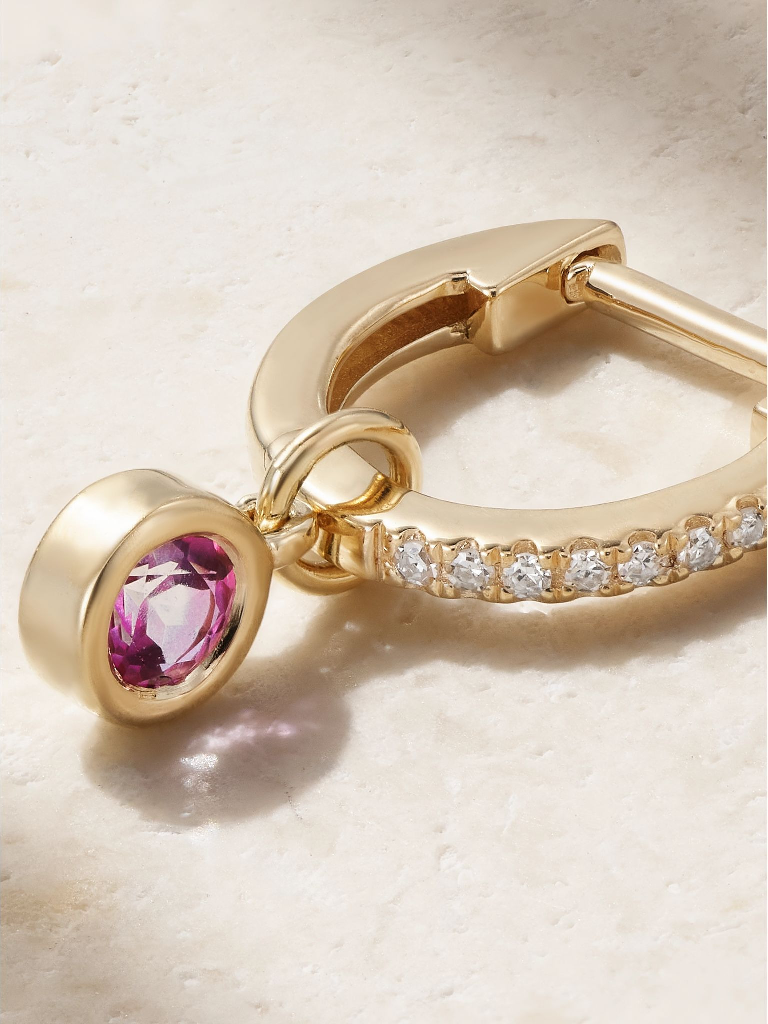Orchid 10-karat gold, topaz and diamond single hoop earring Pink - 3