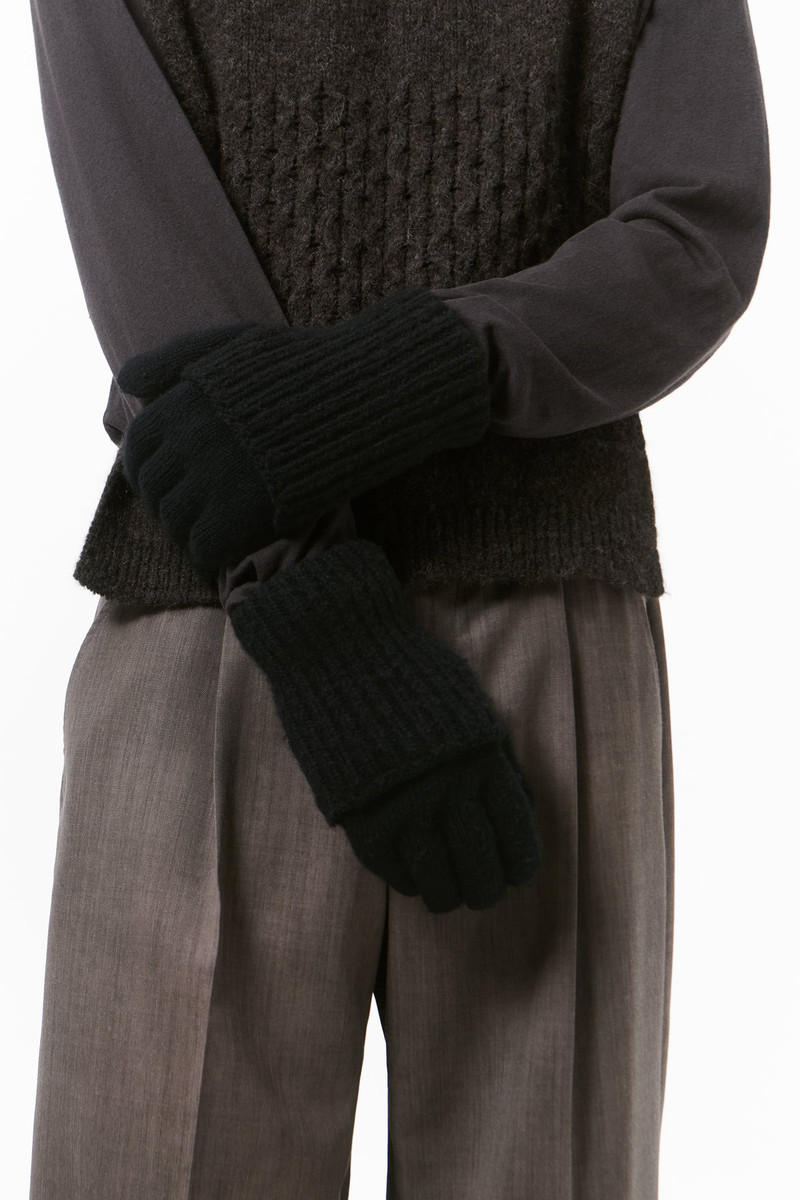 Fold Gloves Slub Twisted Black Wool 5