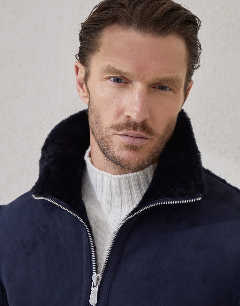 Suede shearling and cashmere knit bomber jacket with Thermore® padding 3