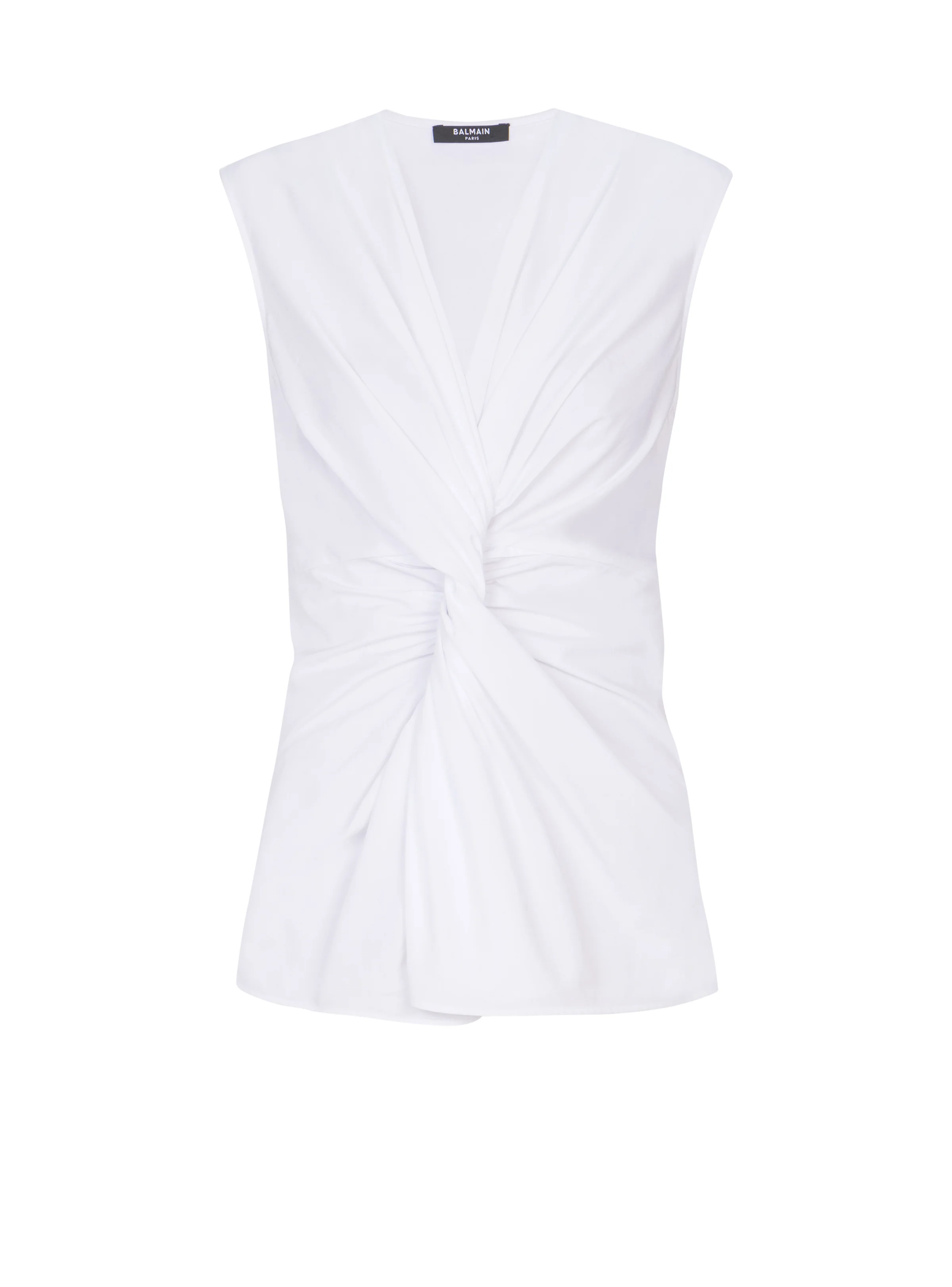 Draped sleeveless cotton poplin shirt - 1