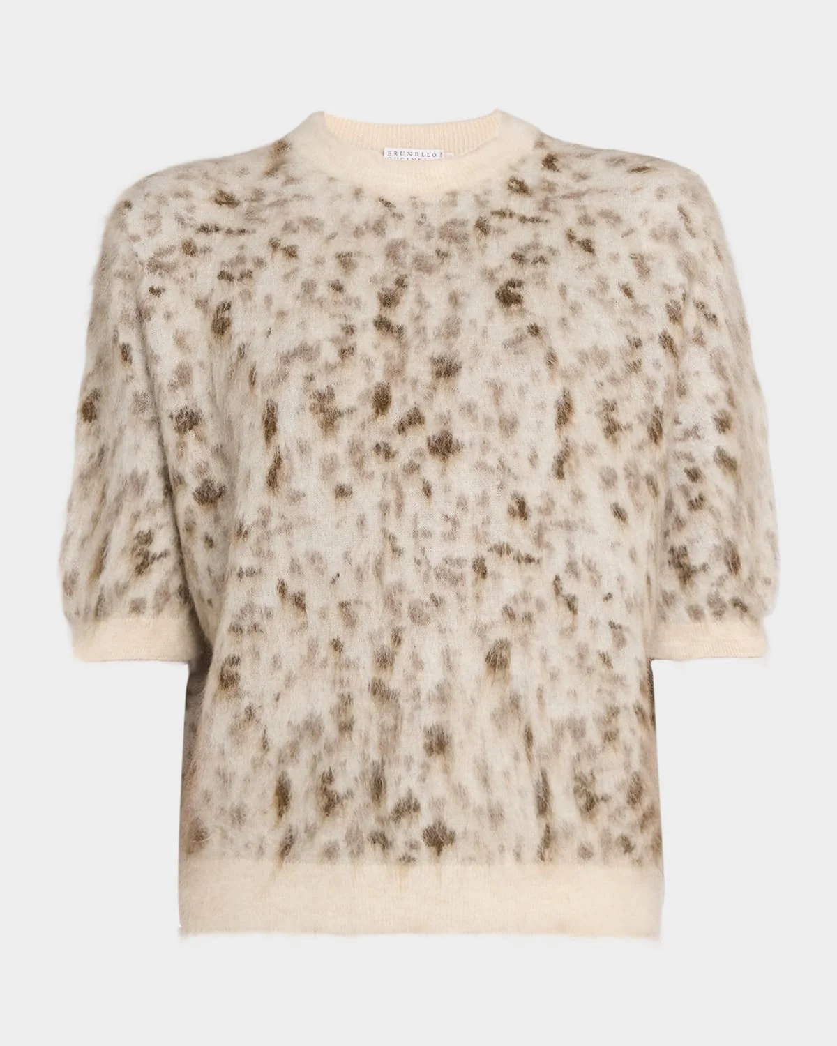 Cashmere-Wool Speckled Short-Sleeve Sweater - 1