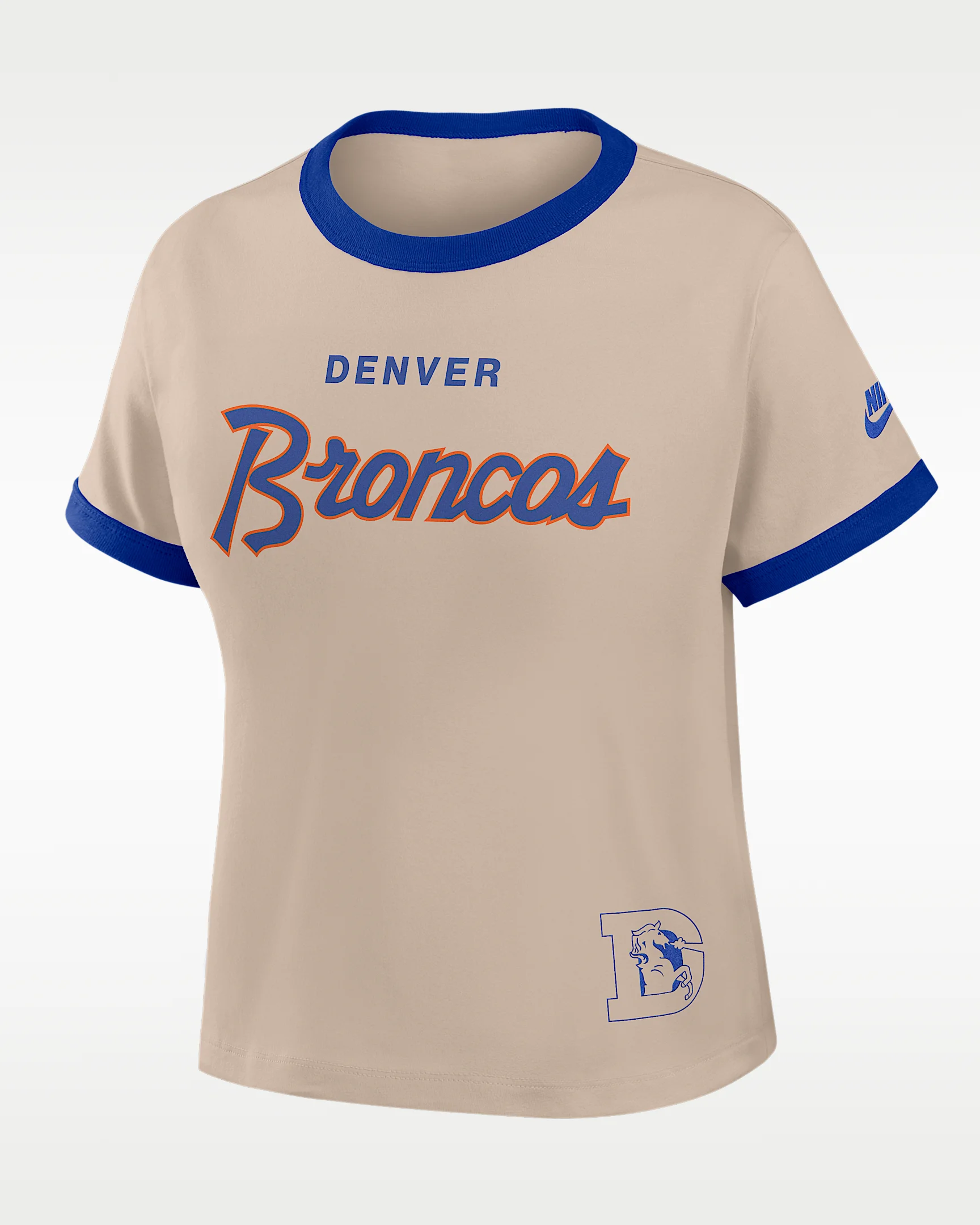 Denver Broncos Rewind Ringer Mod Women's Nike NFL Cropped T-Shirt - 1