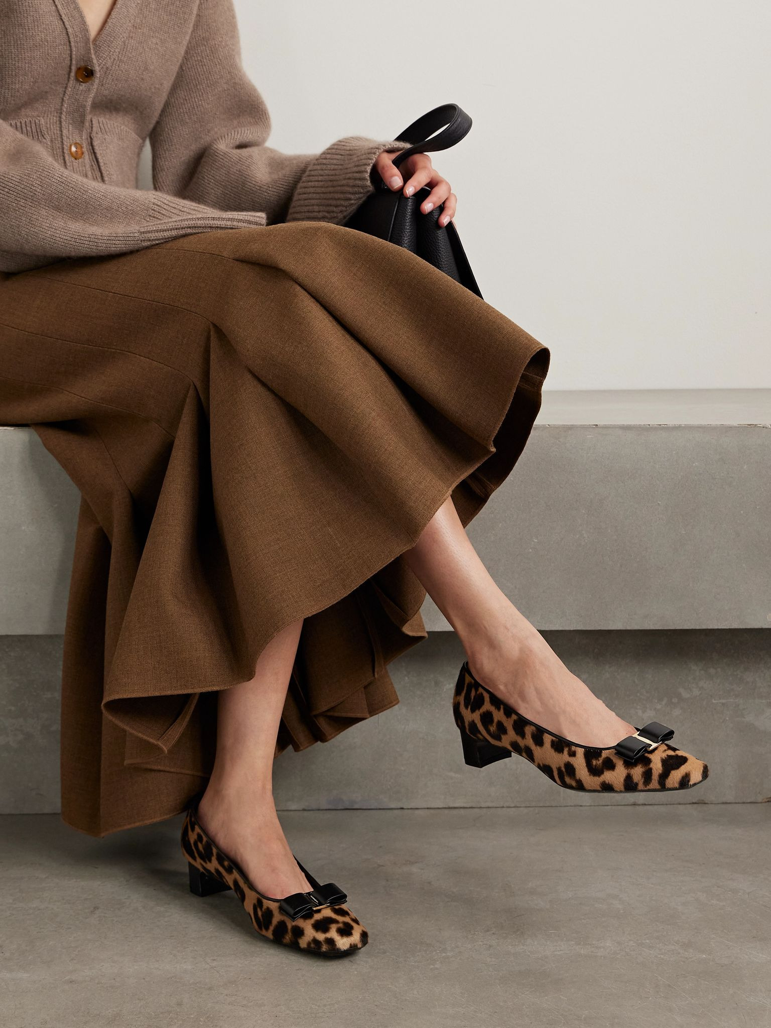 Rirri bow-detailed leather-trimmed leopard-print calf hair pumps Leopard print - 2
