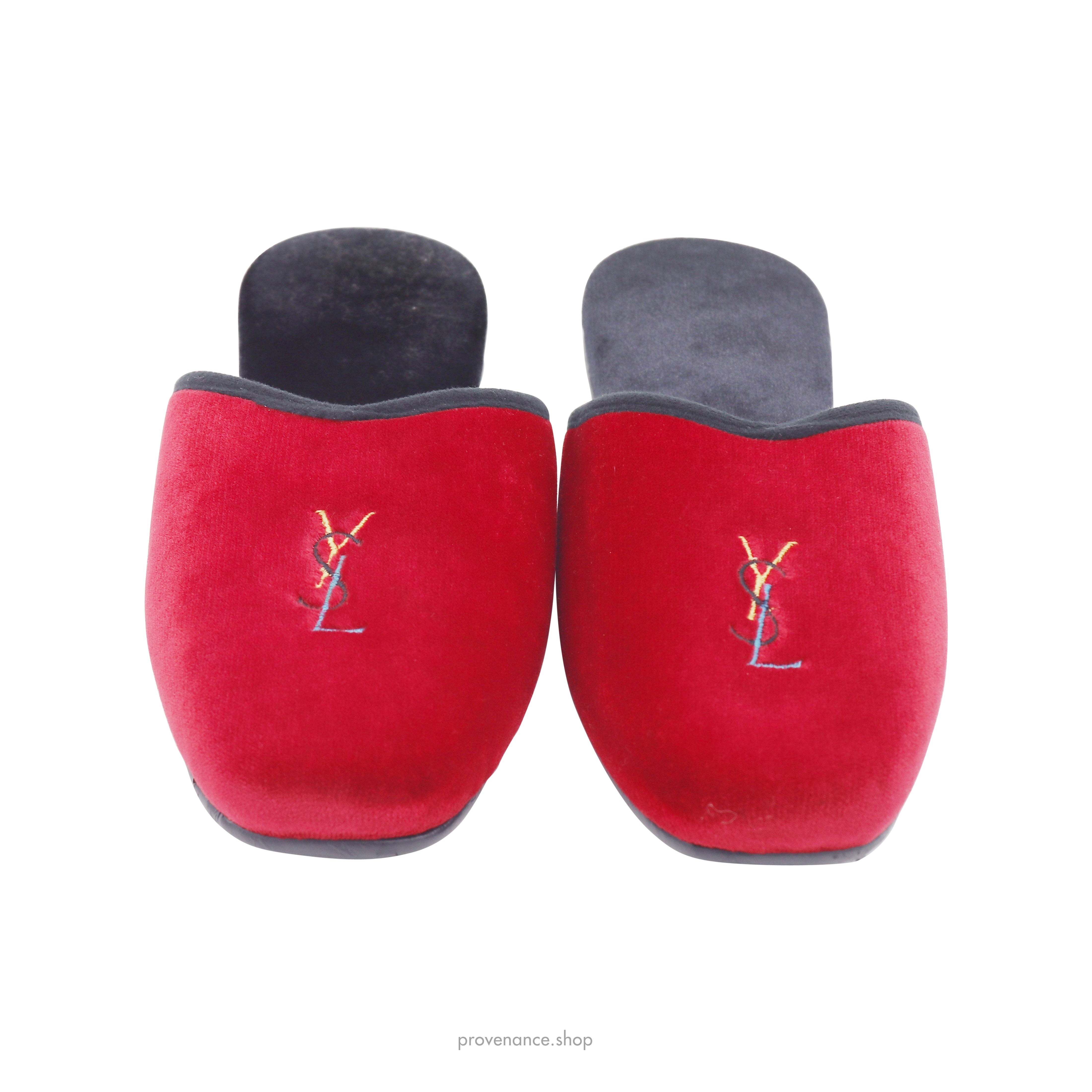 Yves Saint Laurent YSL Velvet Logo Slipper - Red - 2