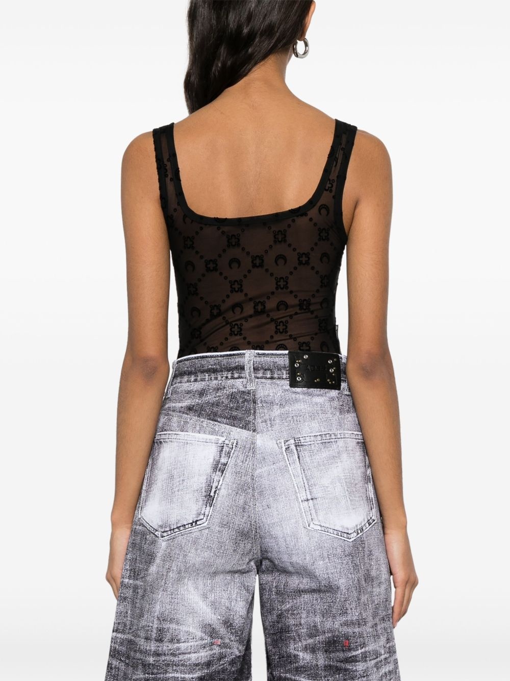 flocked-moonogram mesh bodysuit - 4