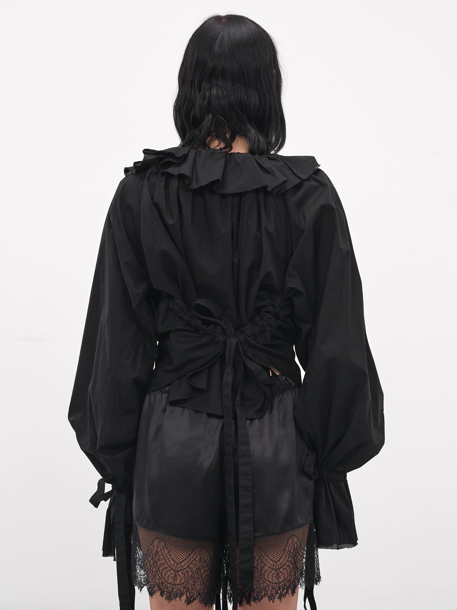 Black Stee Ruffle Draped Shirt - 3