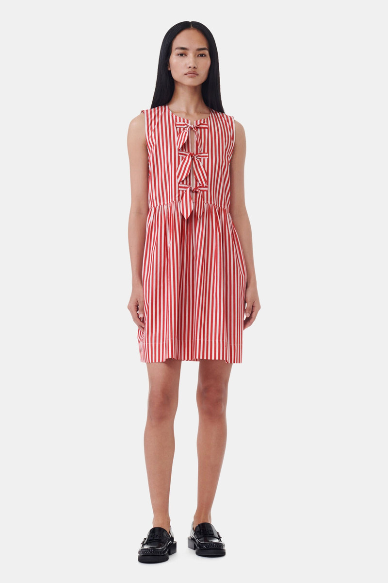 open lace back dress Barbados Cherry Stripe Cotton Mini Bow Tie Dress