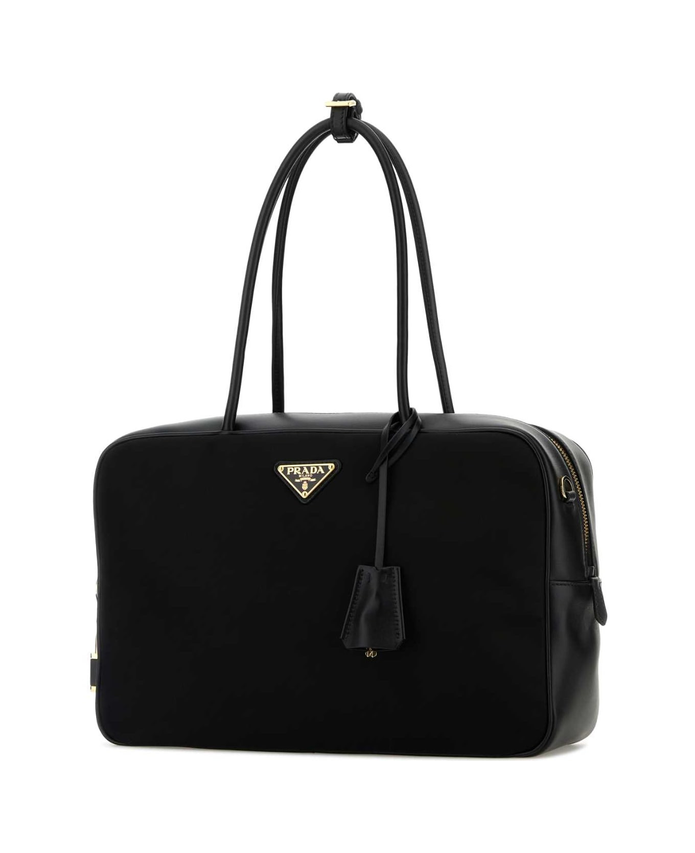 Black Leather And Re-nylon Handbag - 2