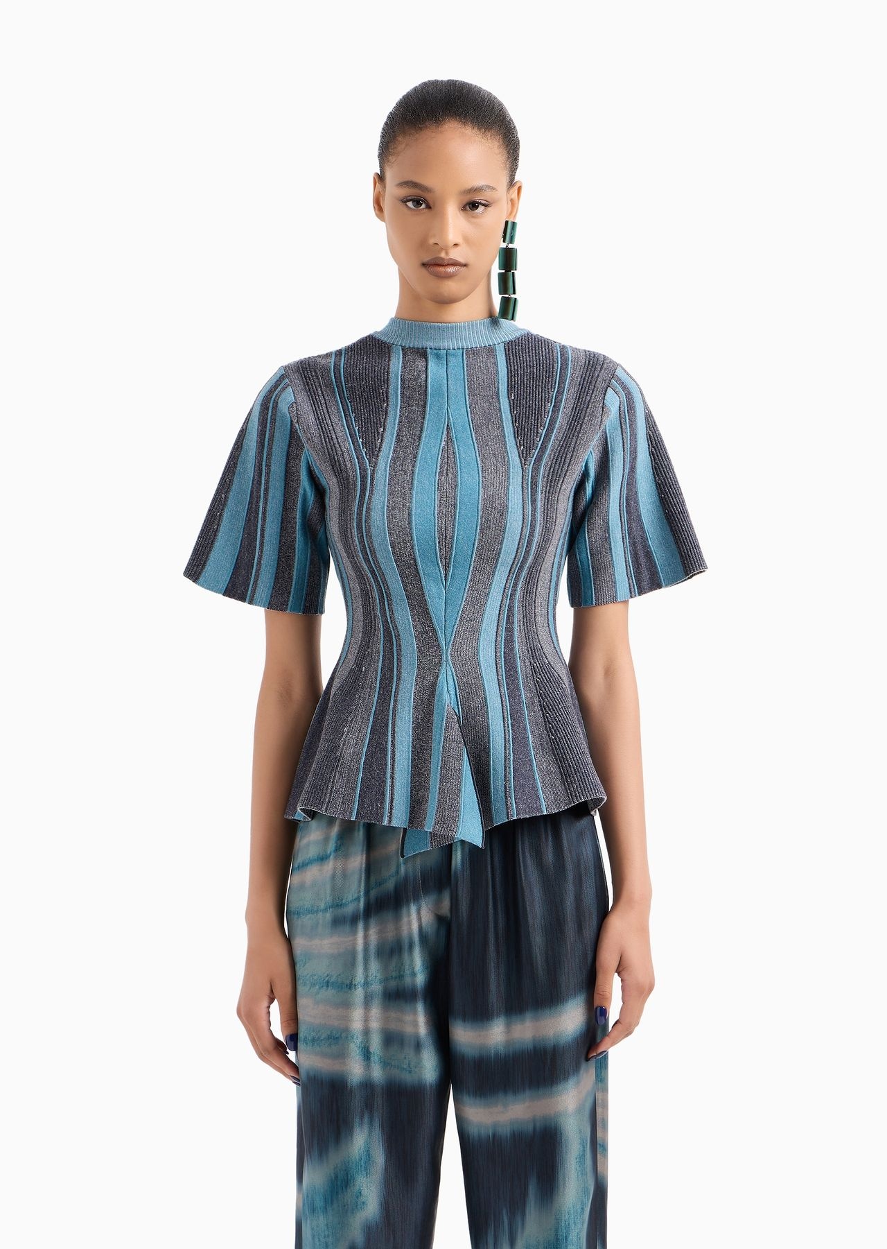 Jacquard viscose blend knit blouse - 2