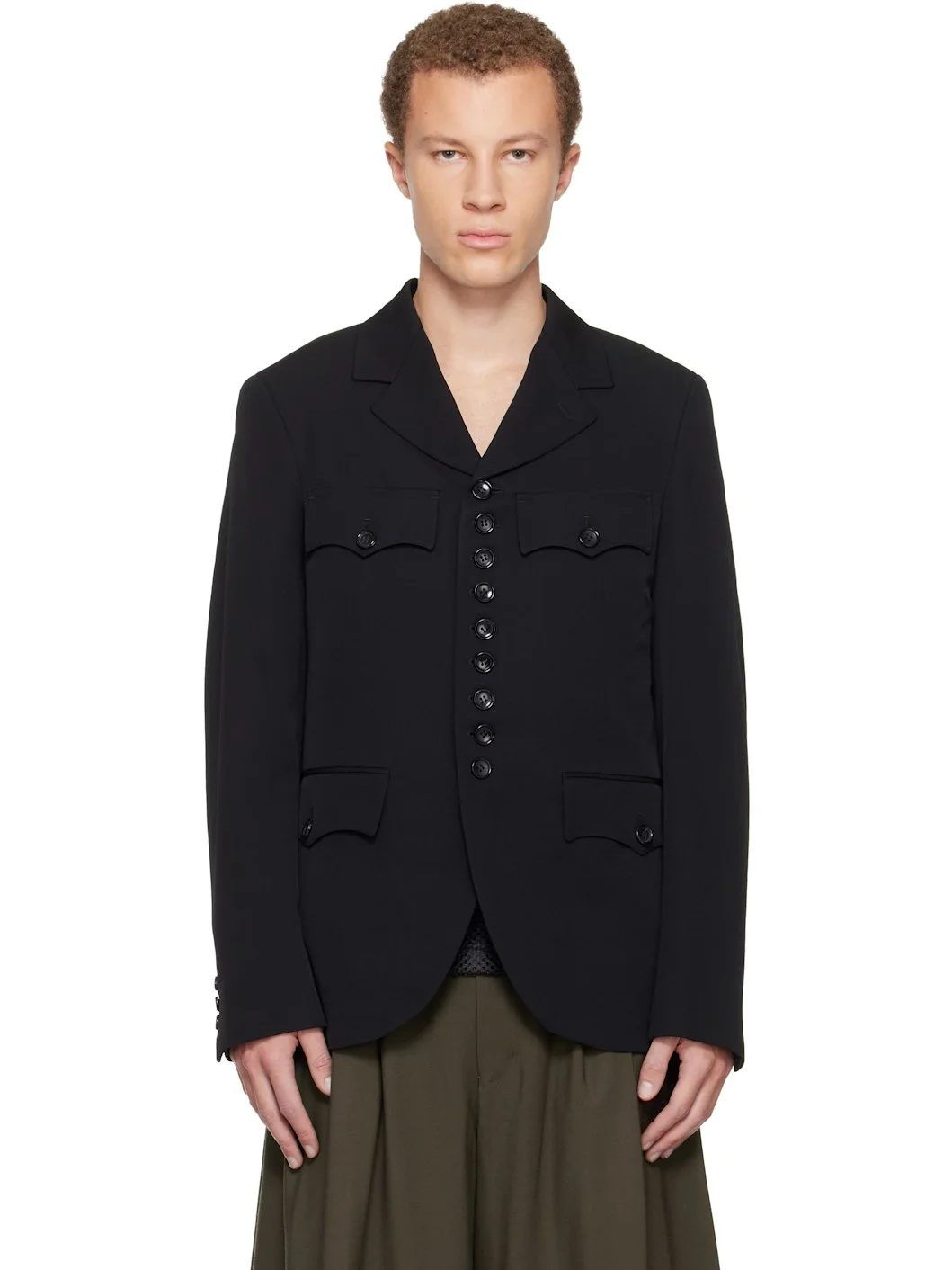 Black Wool Gabardine Blazer - 1