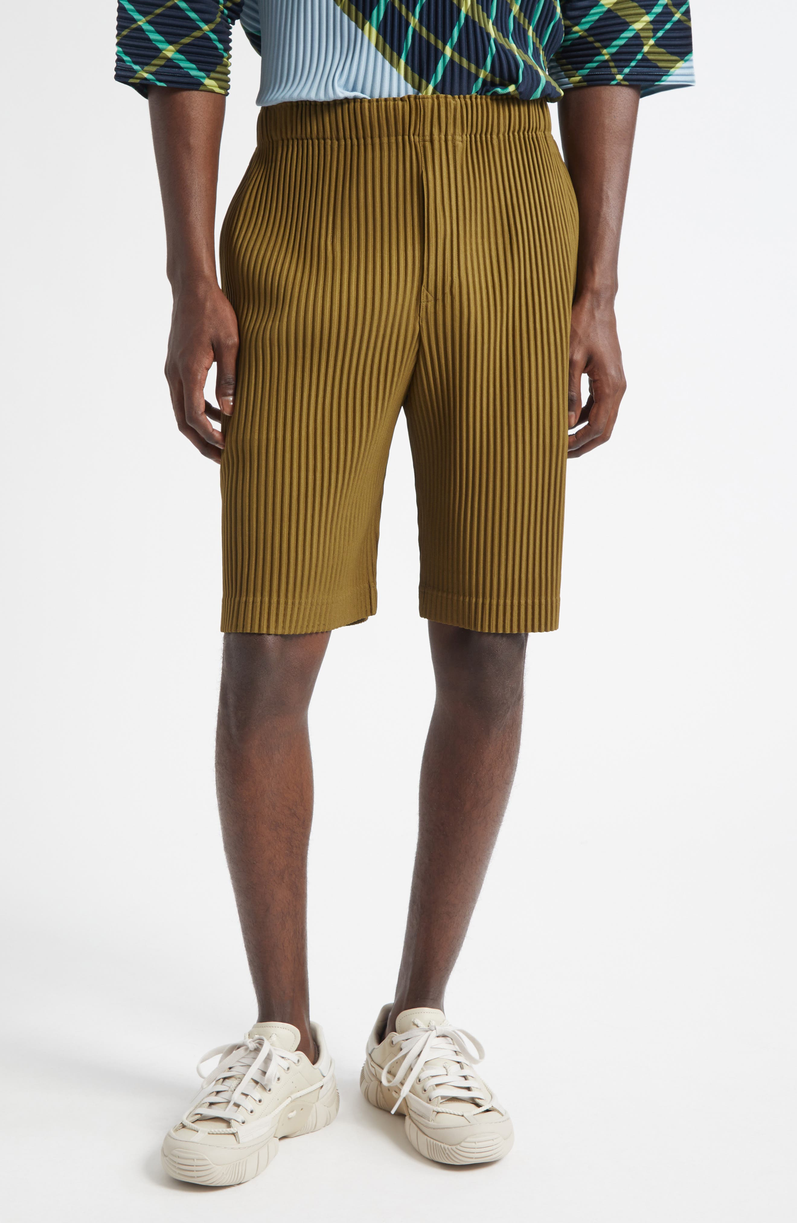 Homme Plissé Issey Miyake Pleated Shorts in Olive Khaki at Nordstrom - 1