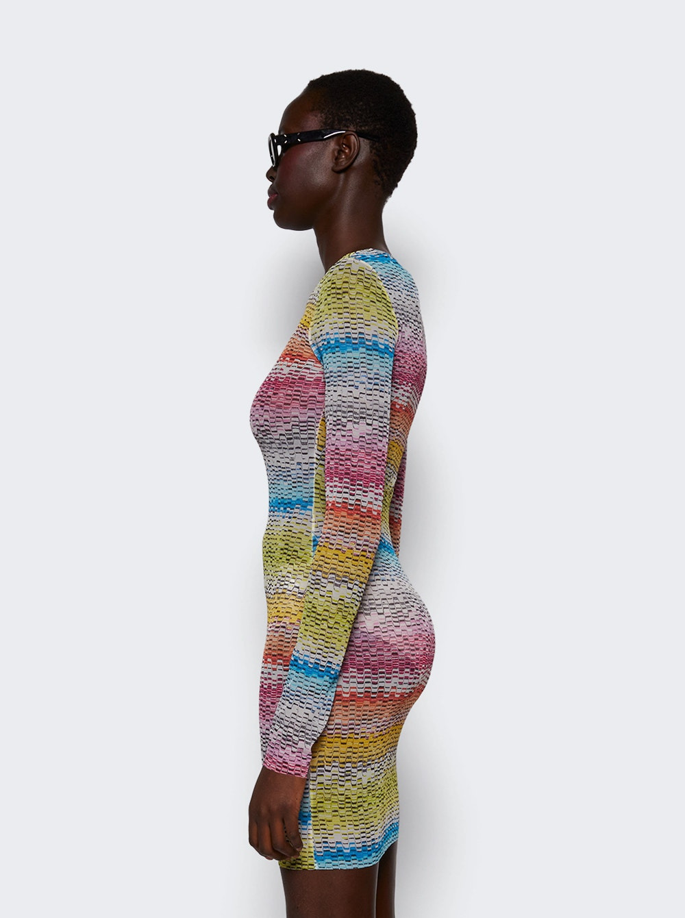 Long Sleeve Cover-up Dress In Printed Tulle Multicolor - 4