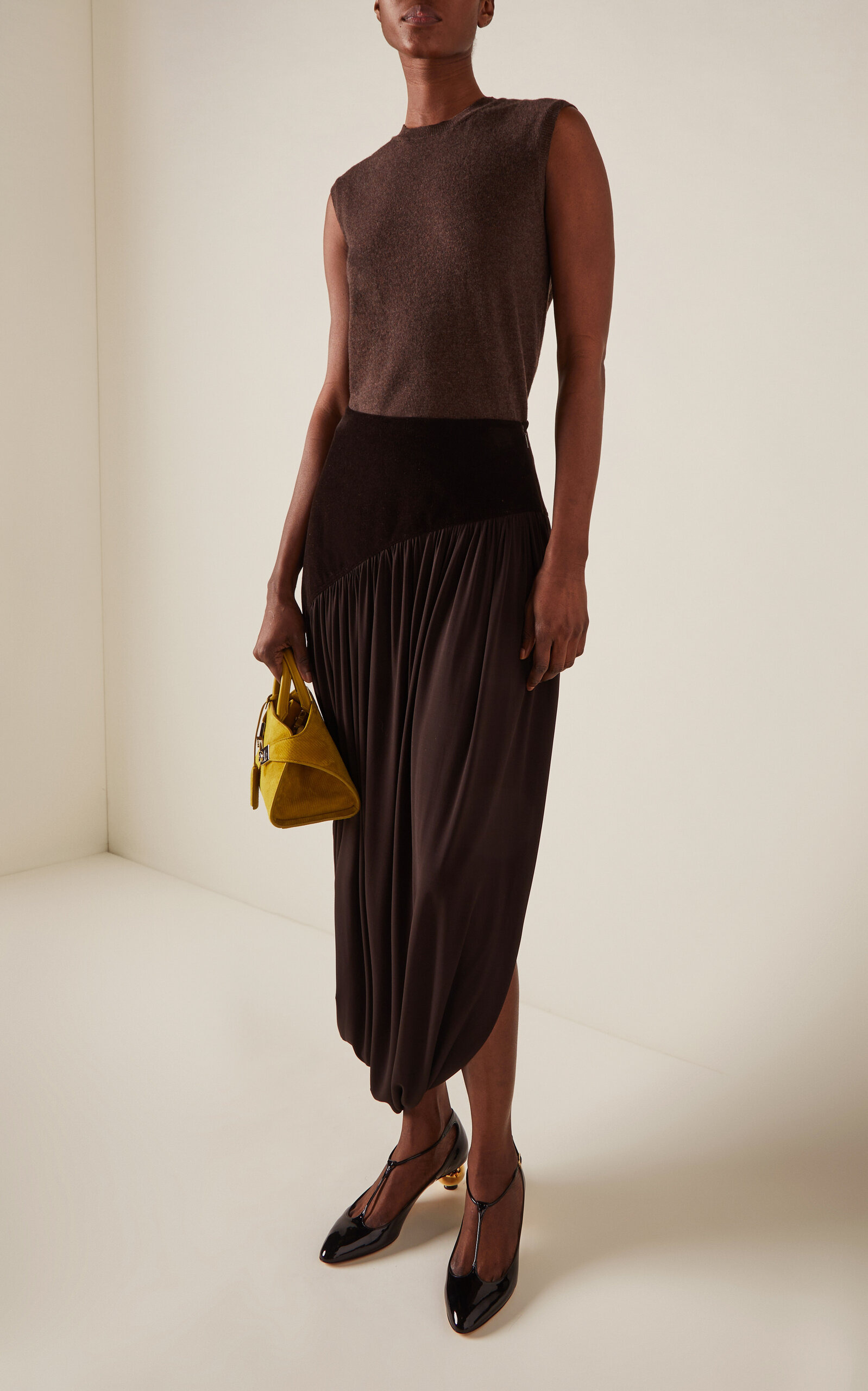 Asymmetric Cotton-Blend Midi Skirt brown - 2