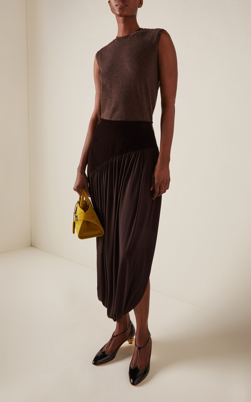FERRAGAMO Asymmetric Cotton-Blend Midi Skirt brown outlook