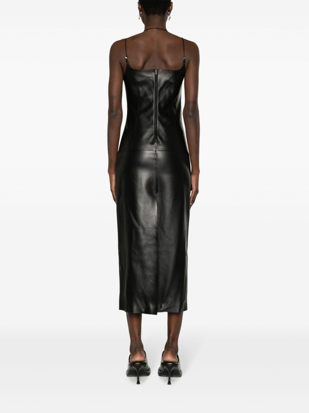 halterneck leather midi dress - 4