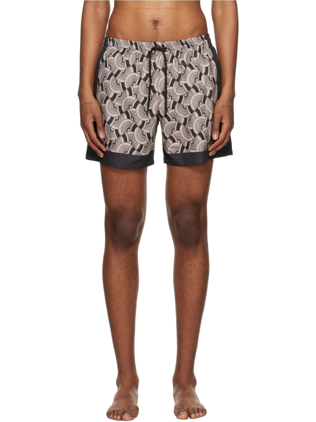 Taupe Printed Swim Shorts - 1